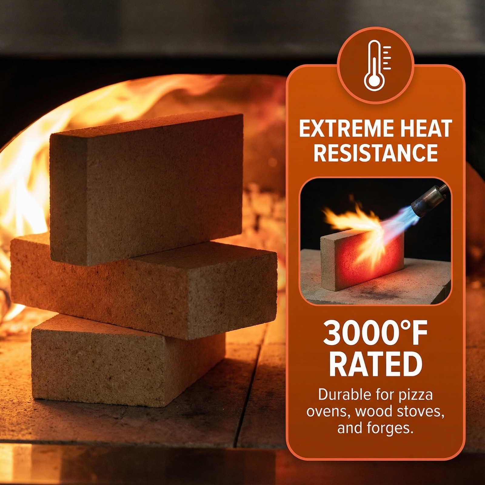 12 Pack High Temp Firebricks 3000°F Insulating 9″x4.5″x0.8″ for Pizza Oven, Wood