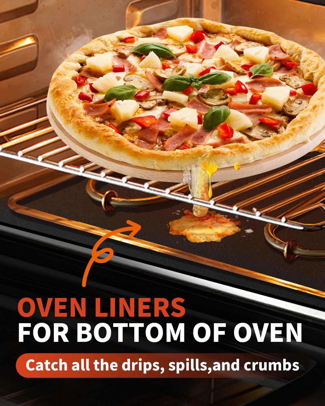 3 Pack Oven Liners for Bottom of Oven, 17×25″ Large 3 17”x25”, Black