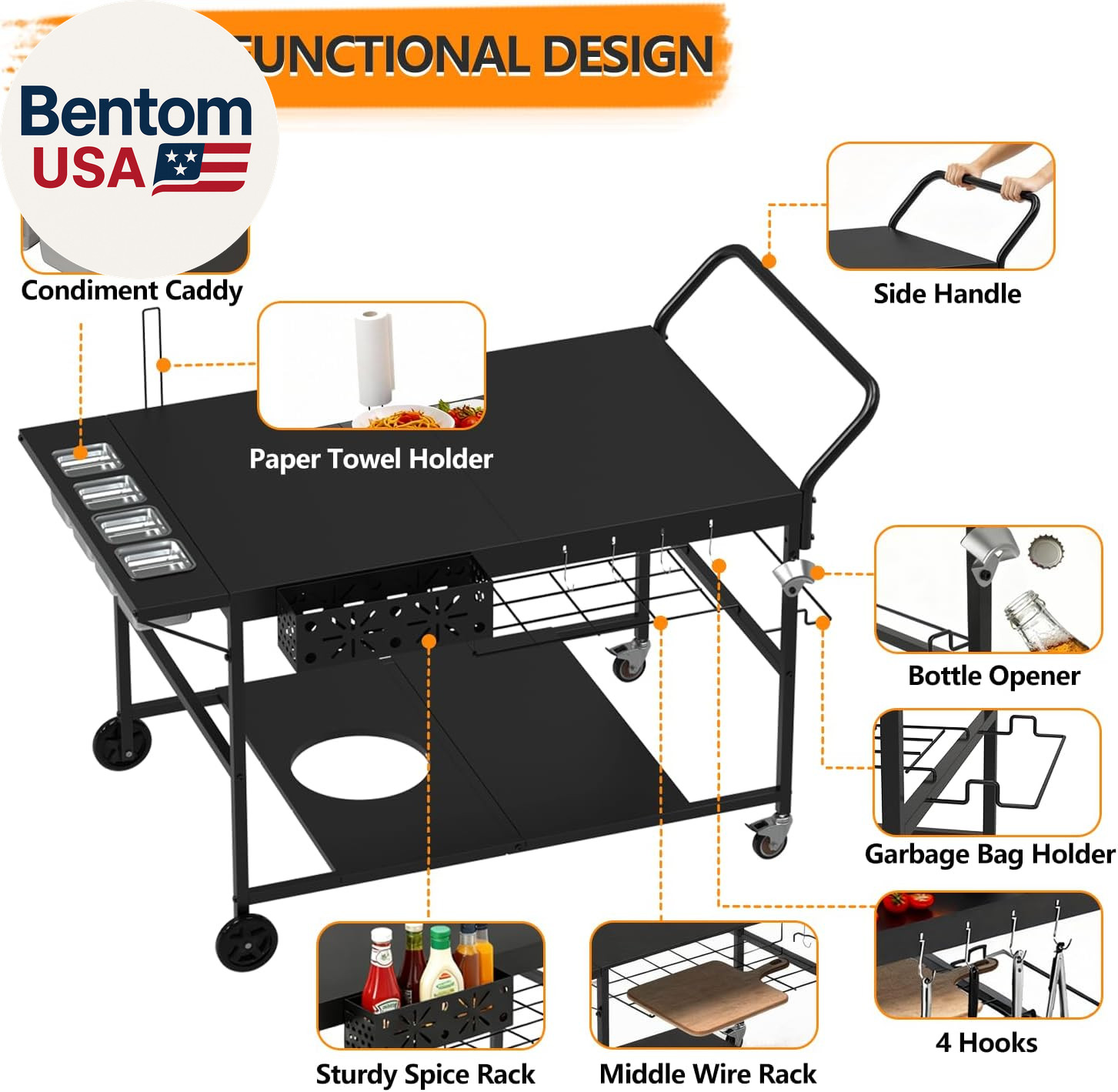 Pizza Oven Table with Topping Station, Outdoor Pizza Oven Cart, Grill Cart Table
