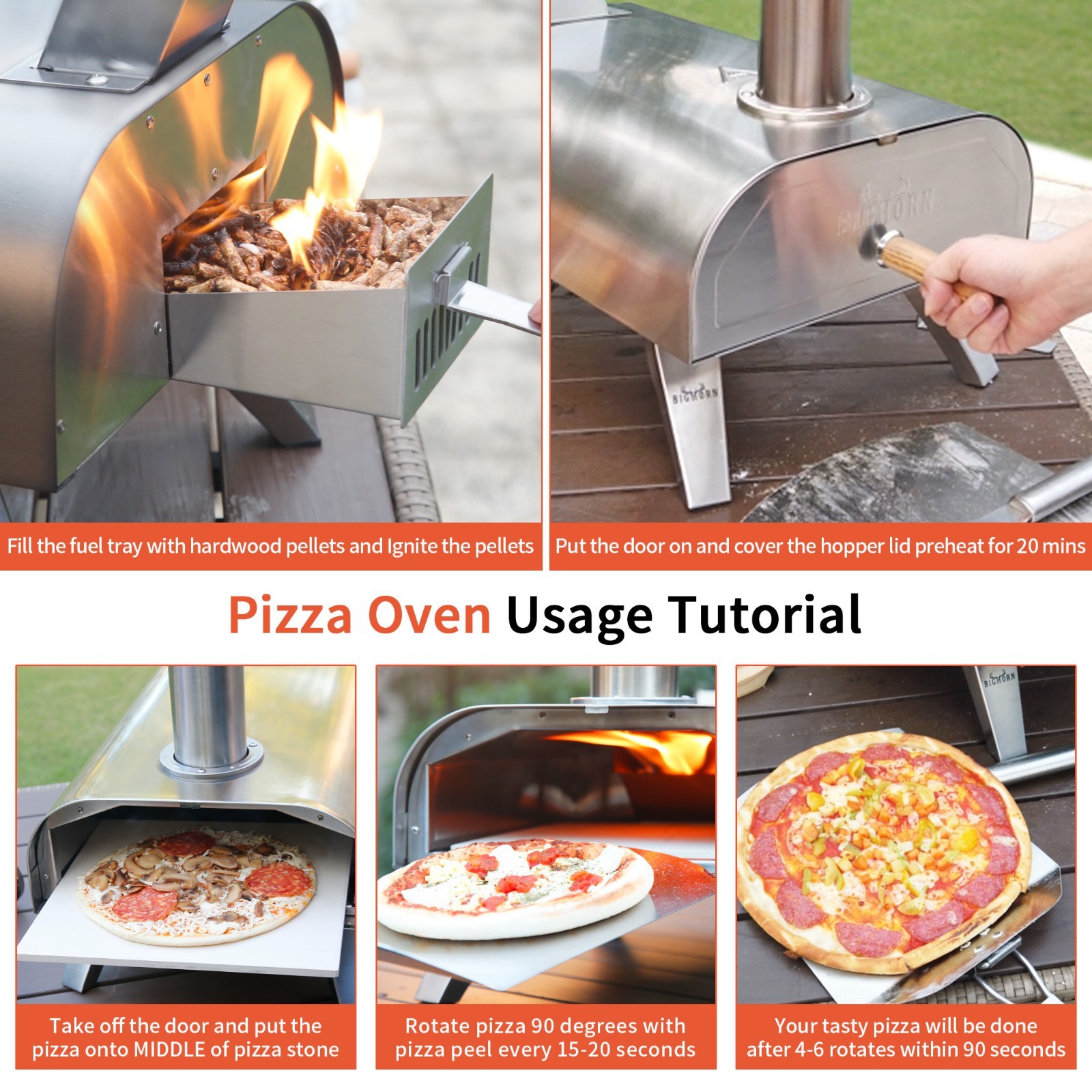 BIG HORN OUTDOORS Pizza Ovens Wood Pellet 12” Pizza Oven Cooking Pizza Maker Por