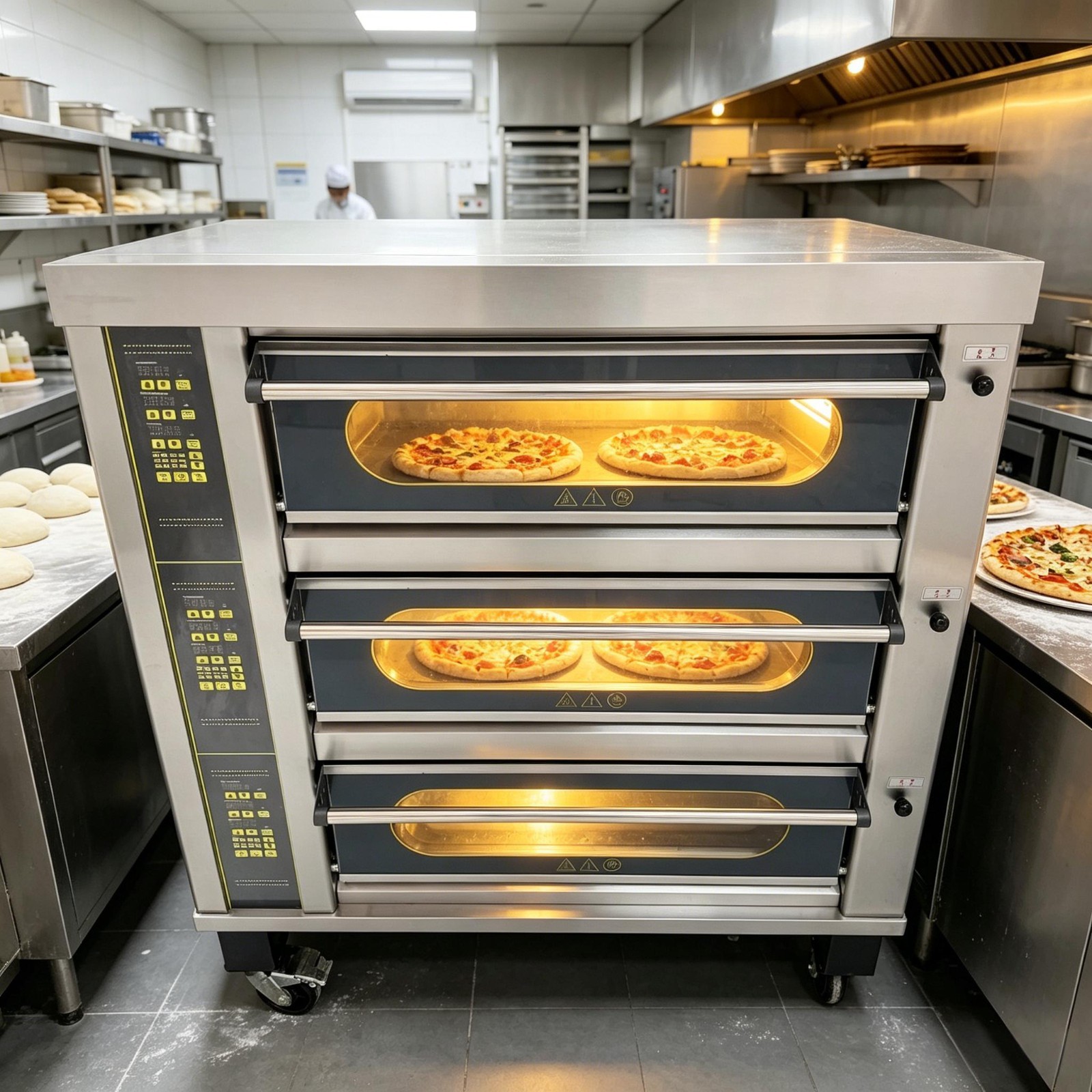 Commercial Movable Electric Triple Pizza Oven 3 independent digital display 220V