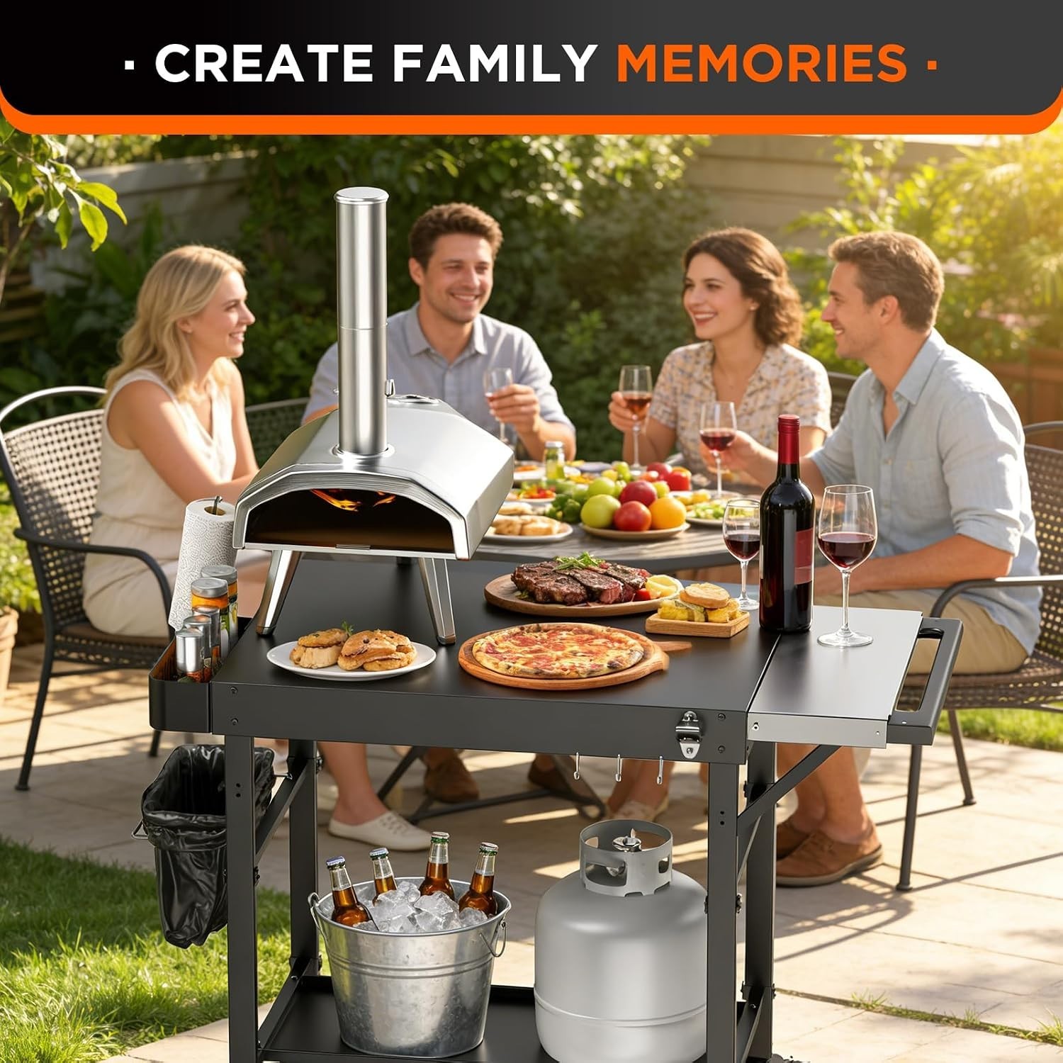 Heavy Duty Grill Cart with Topping Station – 450lbs Capacity