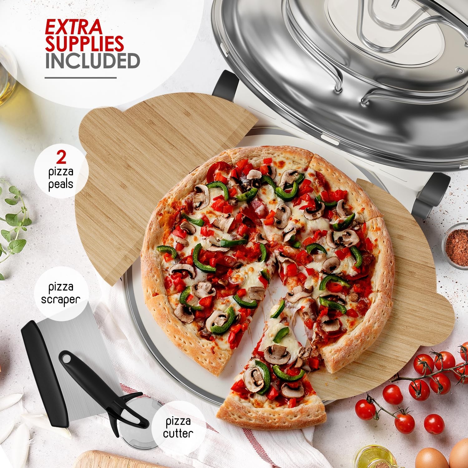 Eatex Electric Pizza Oven Indoor 12 Inch Countertop Pizza Oven Portable Stone