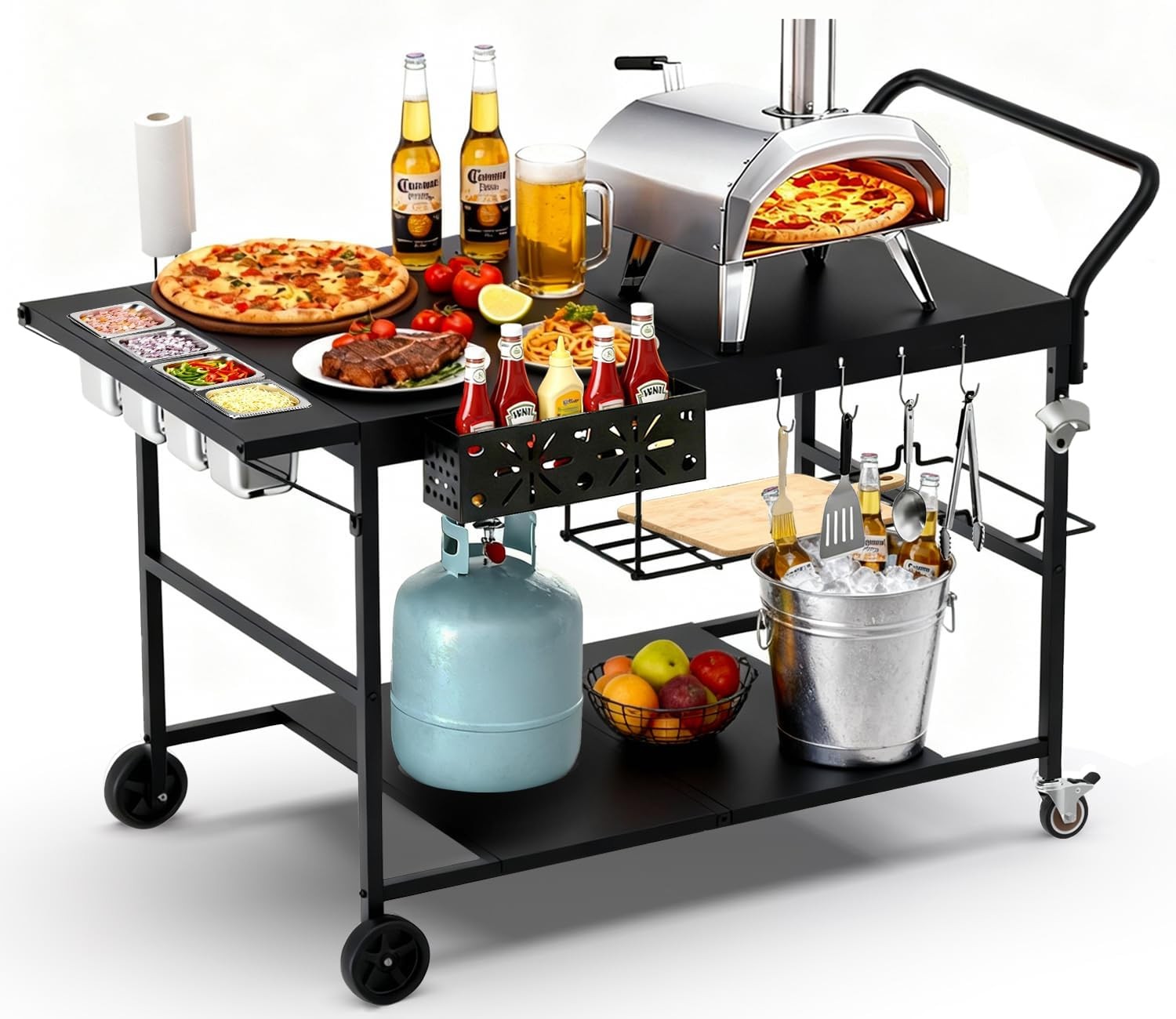 Pizza Oven Table with Topping Station Outdoor Pizza Oven Cart Grill Cart Table
