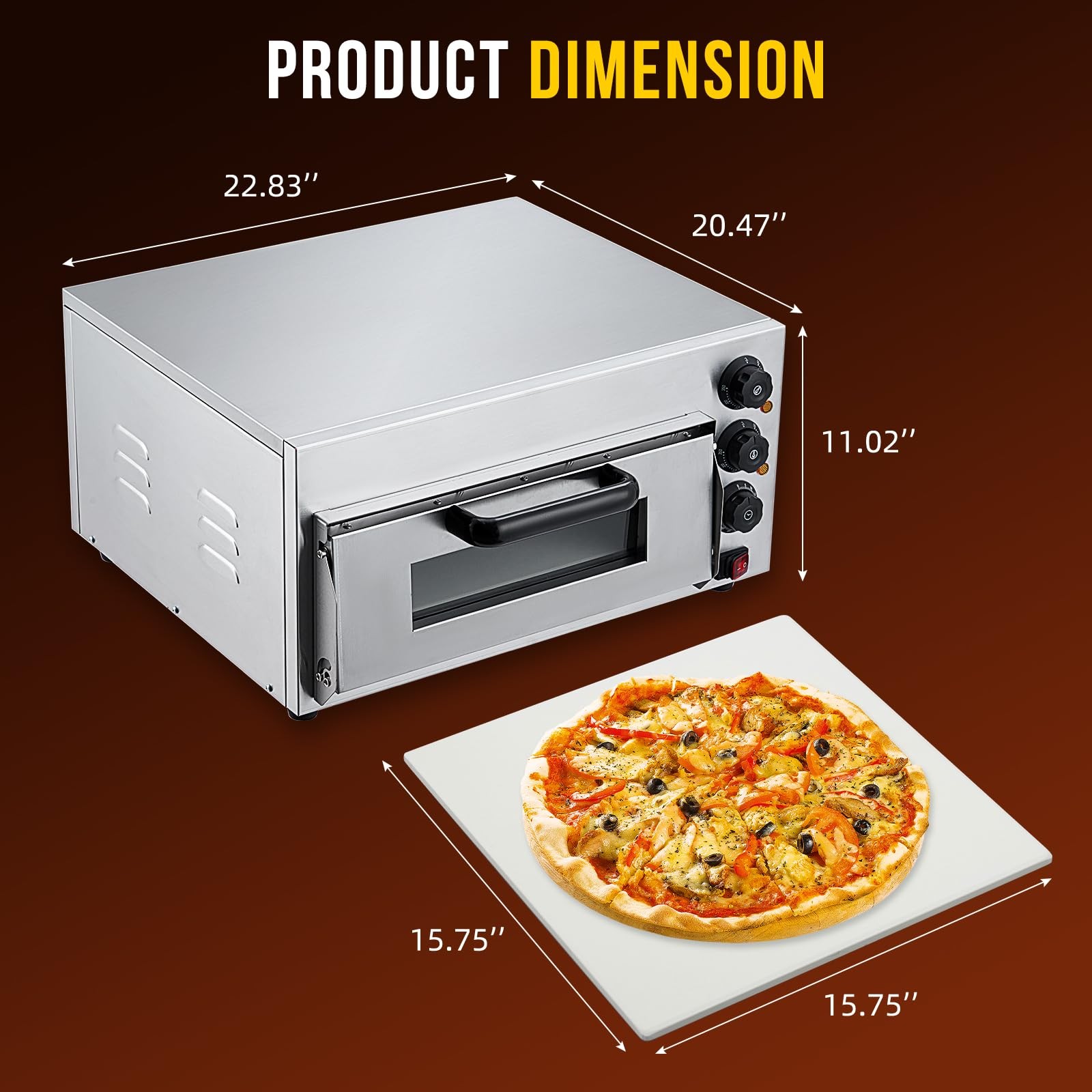 Electric Pizza Oven Countertop, 16 in Commercial Pizza Oven with Adjustable