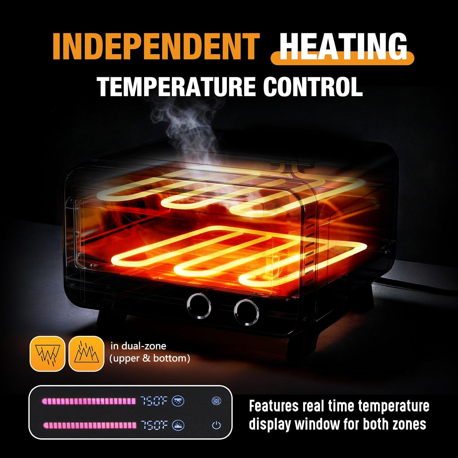 Electric Pizza Oven with Digital Display 1600W, 6 Preset Functions, 750°F High H