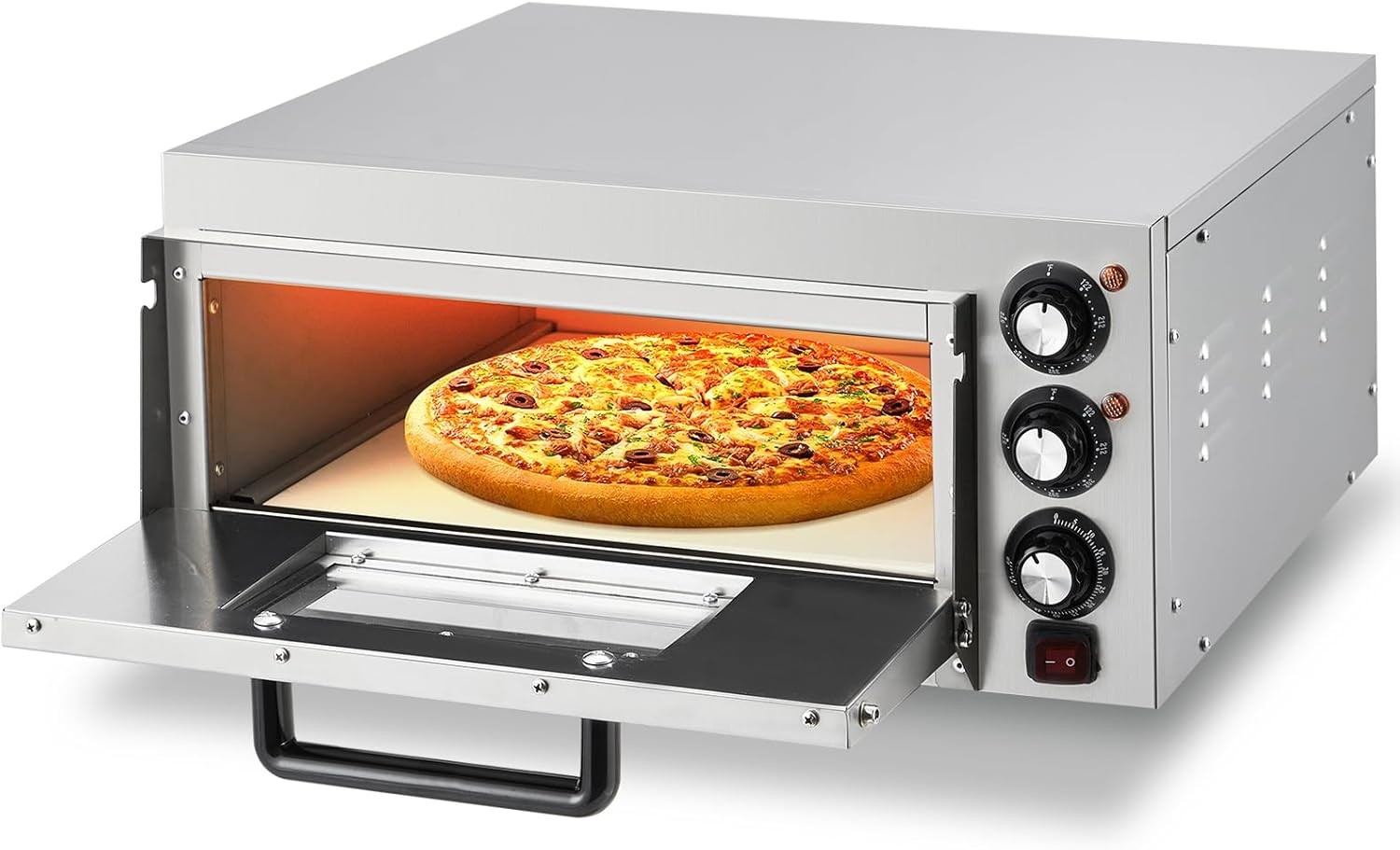 110V Electric Pizza Oven 1100W Dual Heating Timer Stainless Steel Removable Tray