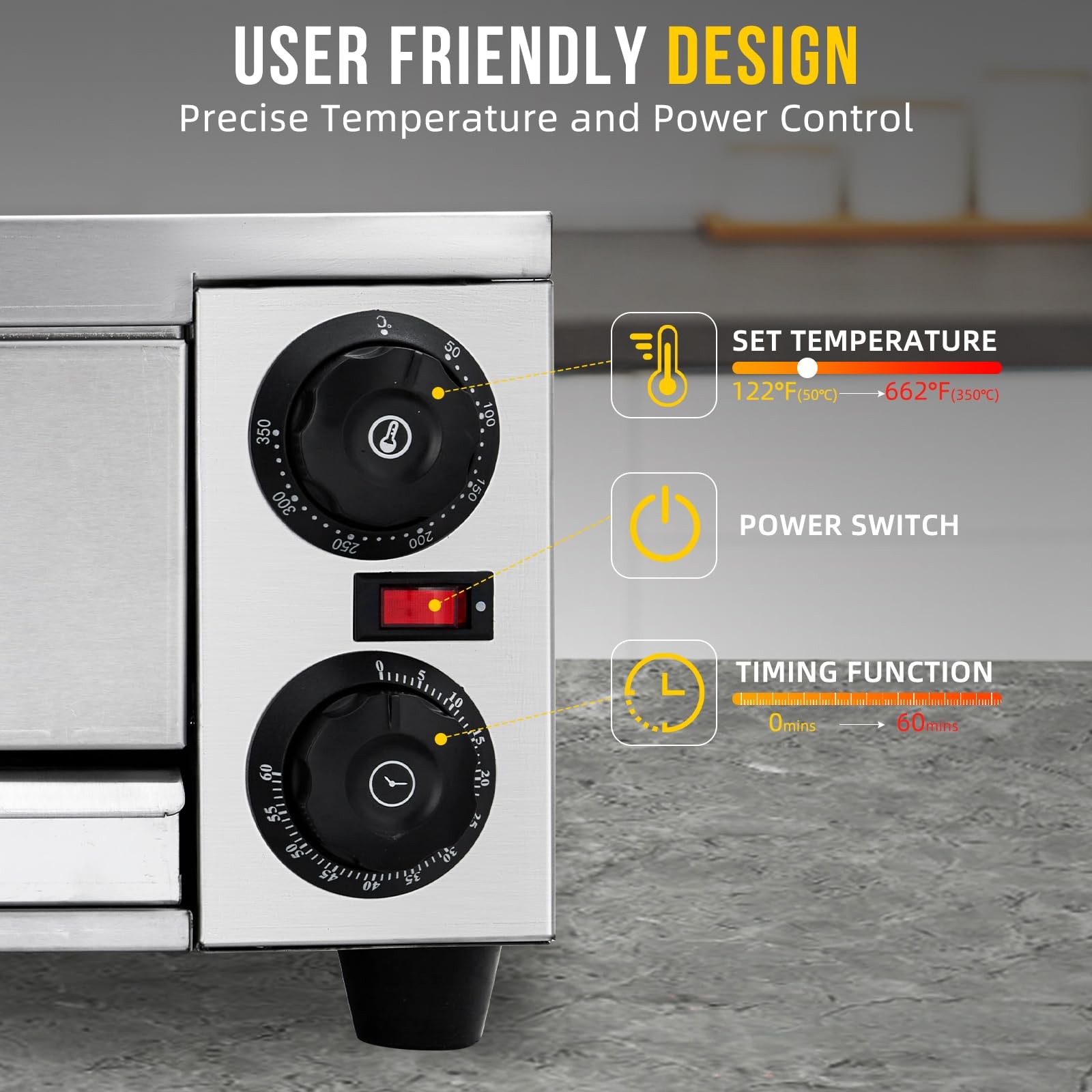 Commercial Pizza Oven Countertop 1300W Electric Pizza Maker,Fit 16″Pizza &Timer