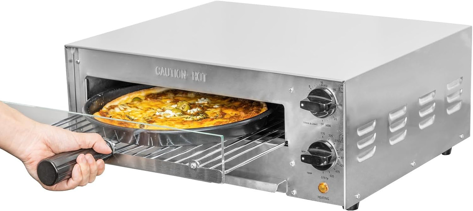 Indoor Electric Pizza Oven with Timer & Glass Door – 13 Inch, 1550W