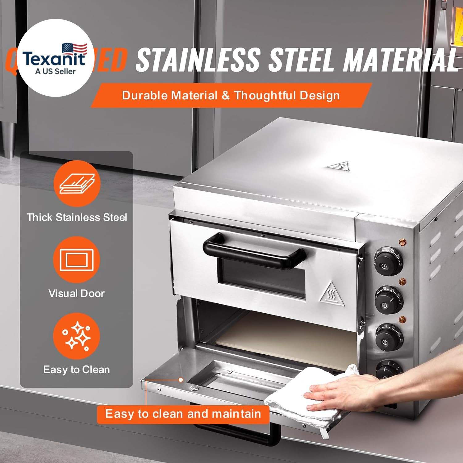 Commercial Pizza Oven Countertop, 14″ Double Deck Layer, Stainless Steel Electri