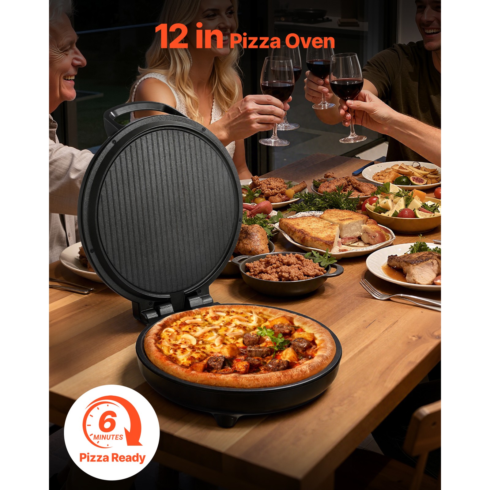 Uimoso 12-Inch Portable Electric Pizza Oven, 1200W for Baking and Grilling