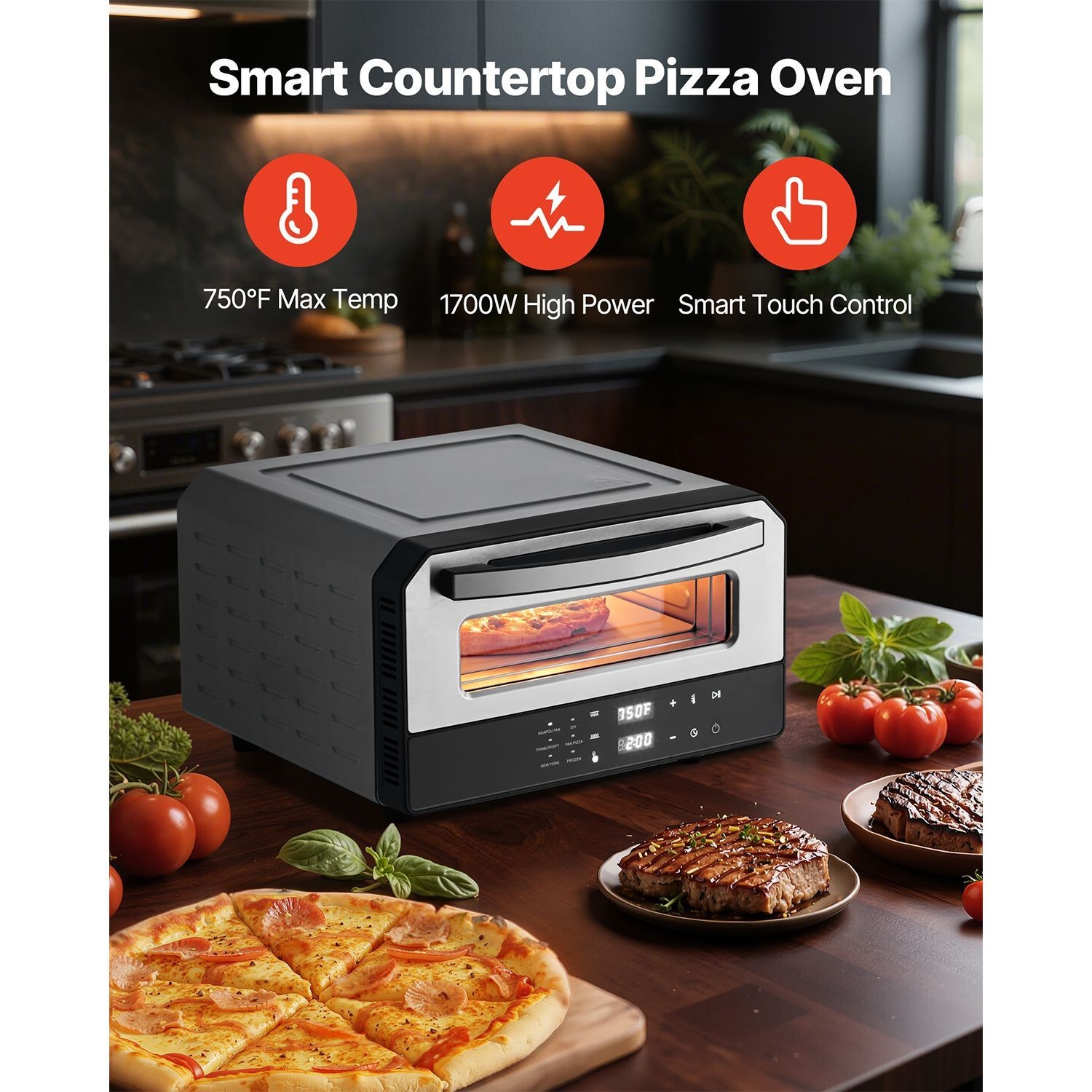 Electric Pizza Oven, 12 – Inch Countertop, 750°F, Touch Screen, 5 Presets