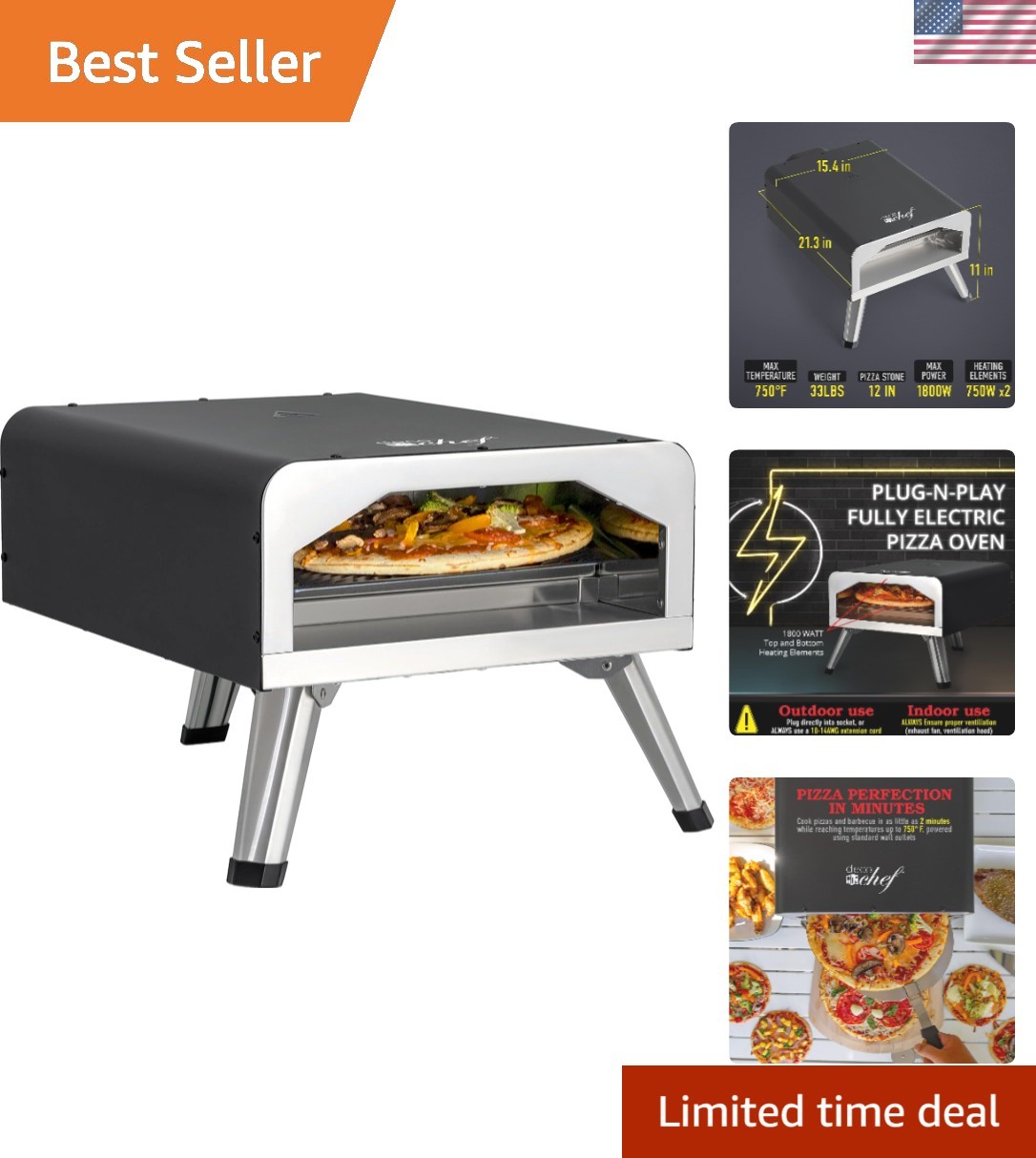 Versatile 2-in-1 Electric Pizza Oven & Grill – Complete with Accessories