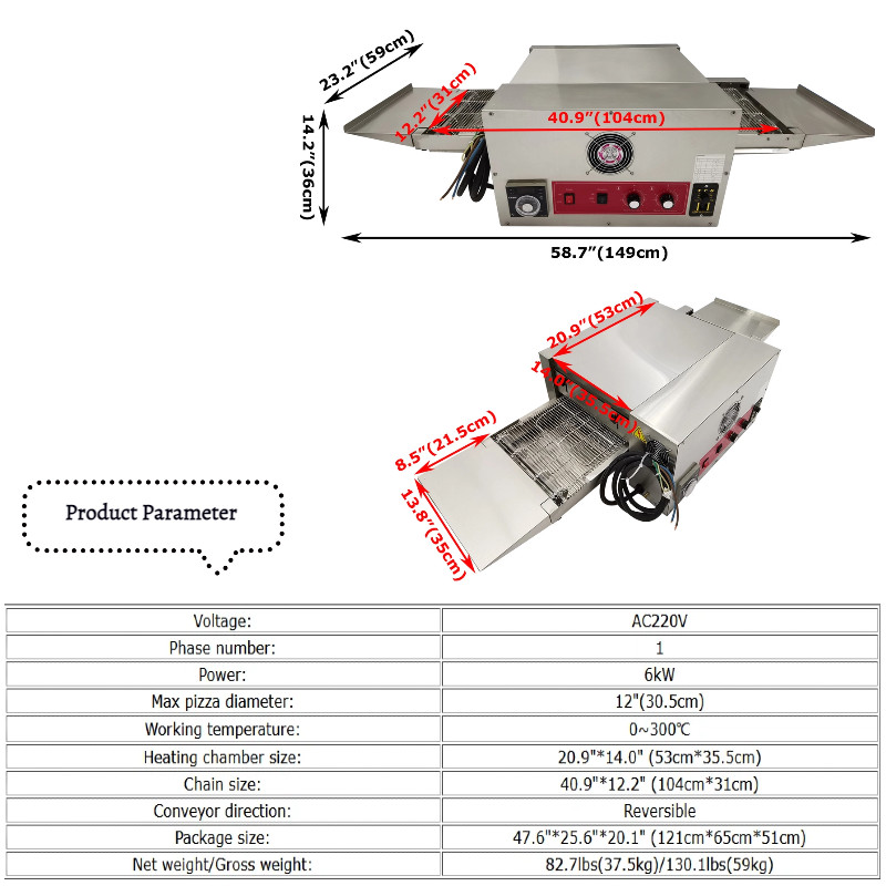 Countertop Conveyor Pizza Baking Oven 12″ Belt Chain Type Baking Machine 220V