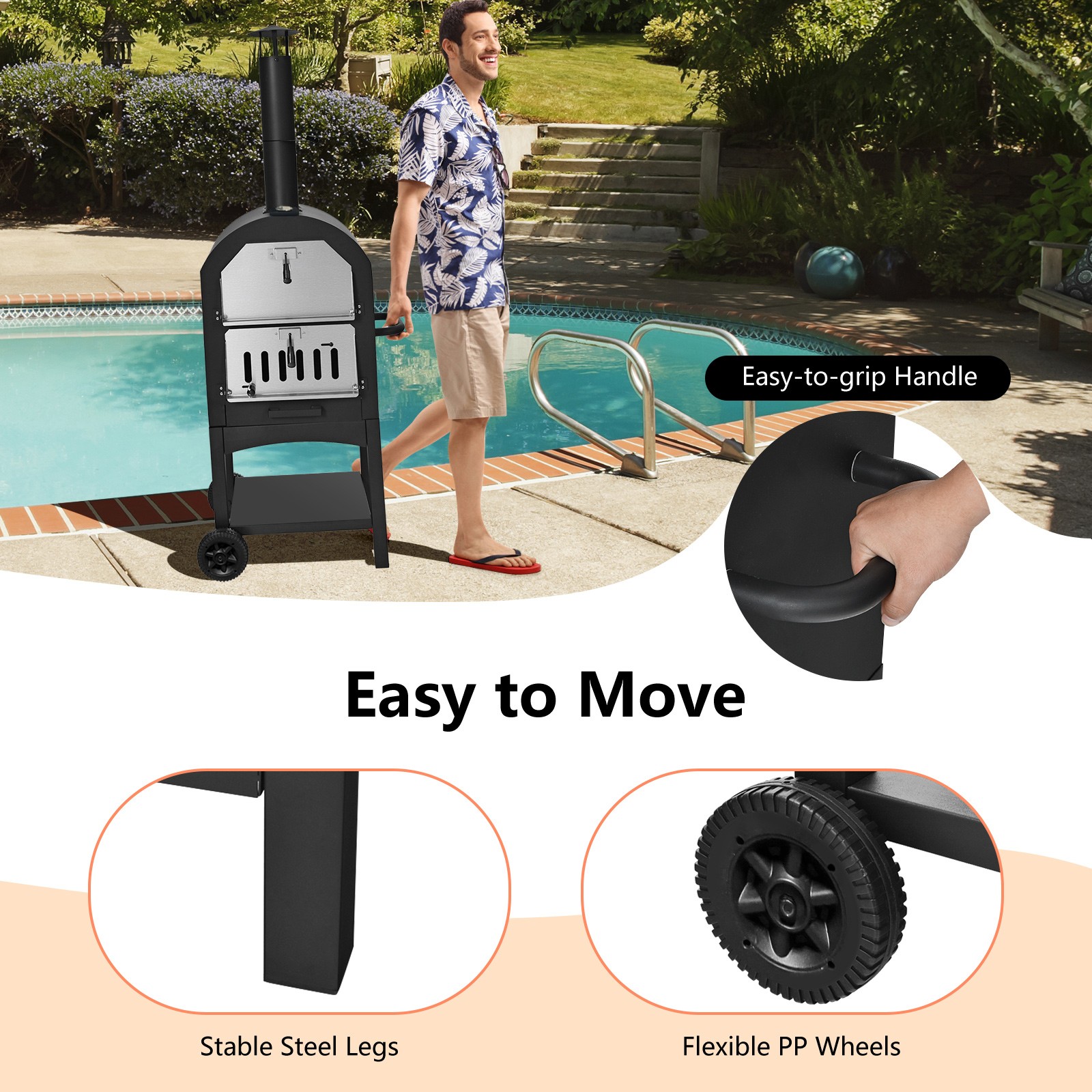 Outdoor Pizza Oven Wood Fire Pizza Maker Grill with Pizza Stone