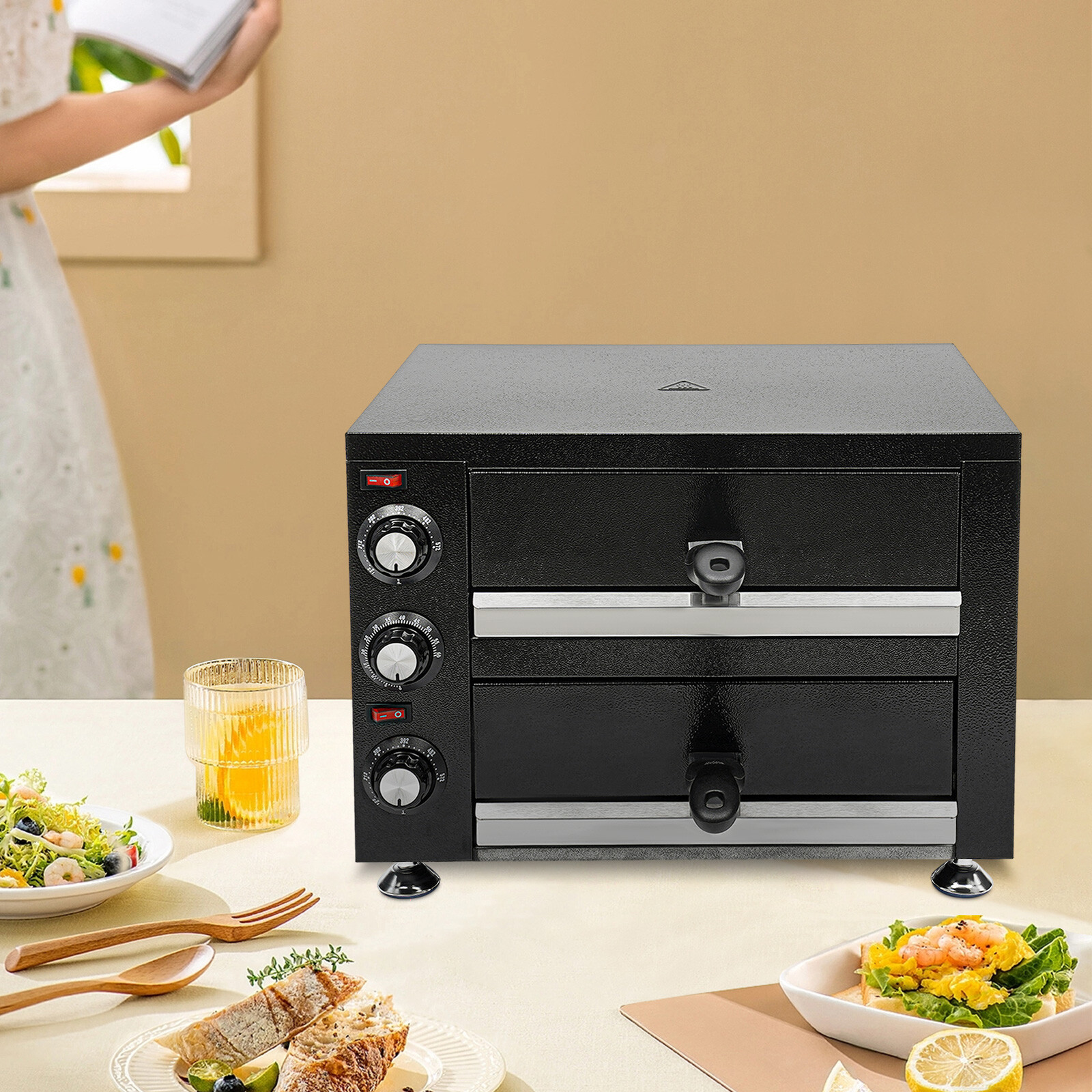 Commercial Electric Double Layer Countertop Pizza Oven Indoor Oven Pizza Cooker