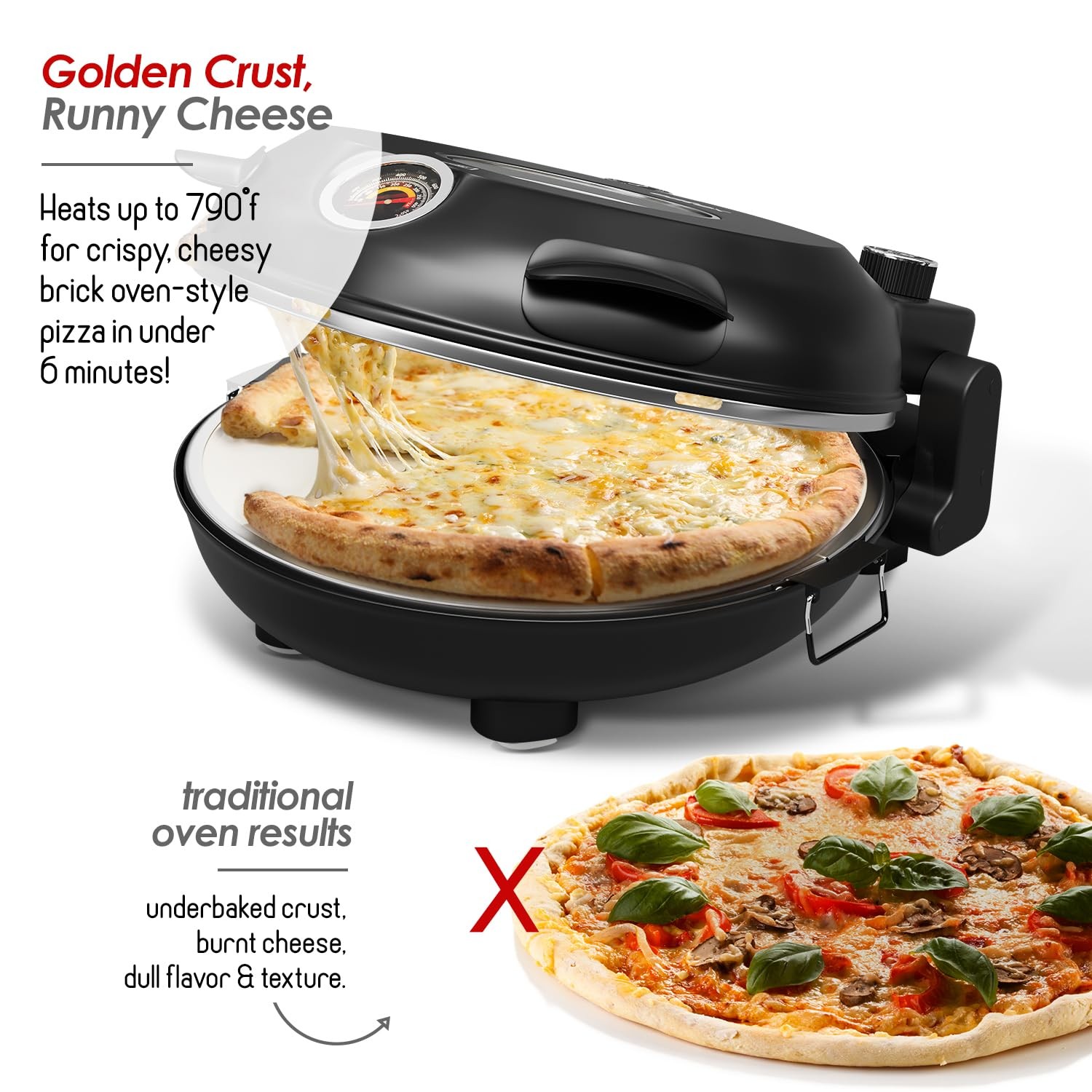 Eatex Electric Pizza Oven Indoor 12 Inch Countertop Pizza Oven Portable Stone