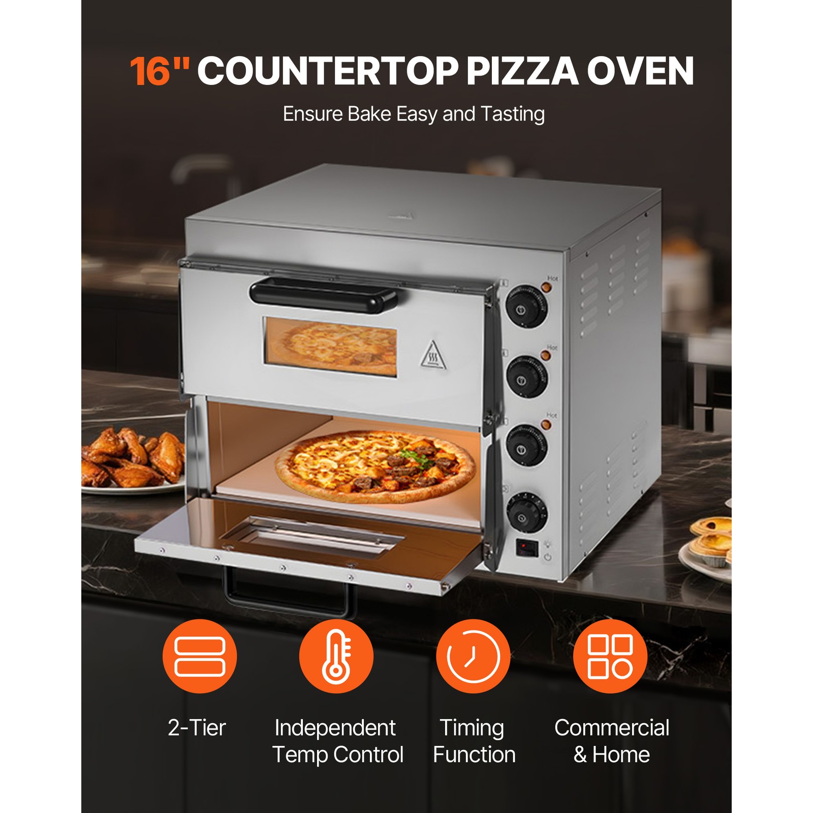 Uimoso Electric Double Deck Countertop Pizza Oven for 16-Inch Pizzas