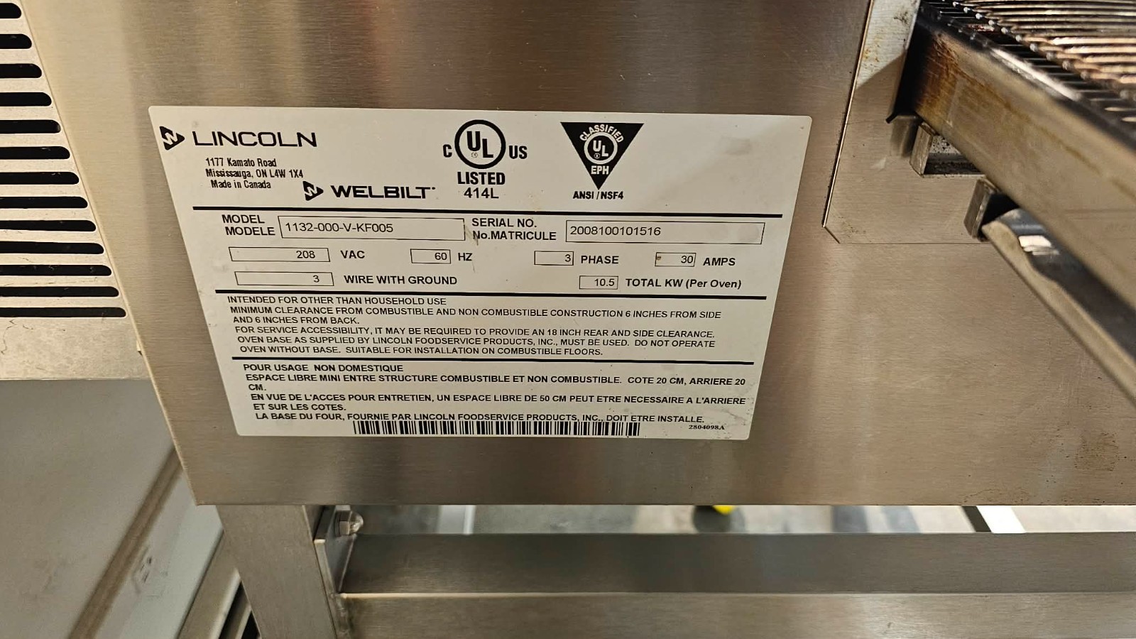 Lincoln 1132-000-U-KF005 Electric Impinger Conveyor Oven – 208v/3ph