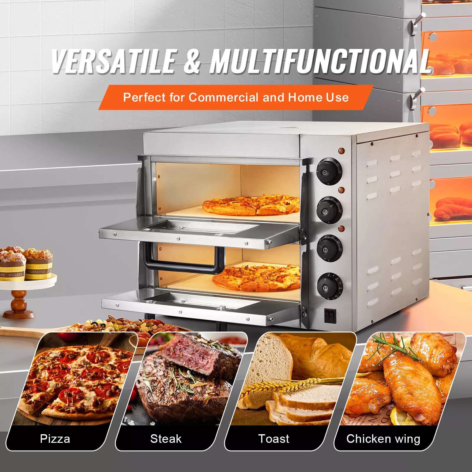 Electric Pizza Oven Countertop 16″ Double Deck Commercial Pizza Maker 110V 3000W
