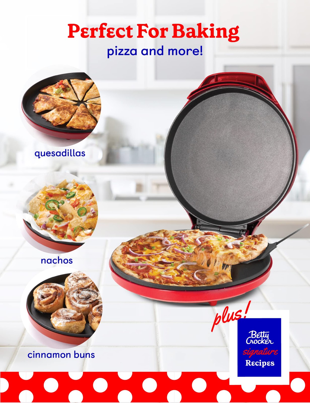 Betty Crocker BC-2958CR 1440W Countertop Pizza Maker Machine for Home