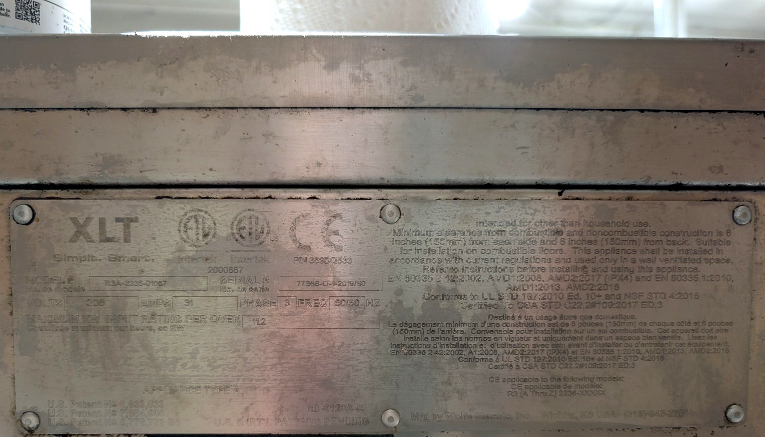 2019 XLT R3A-2336-01067 Double Stack Conveyor Oven, No Legs