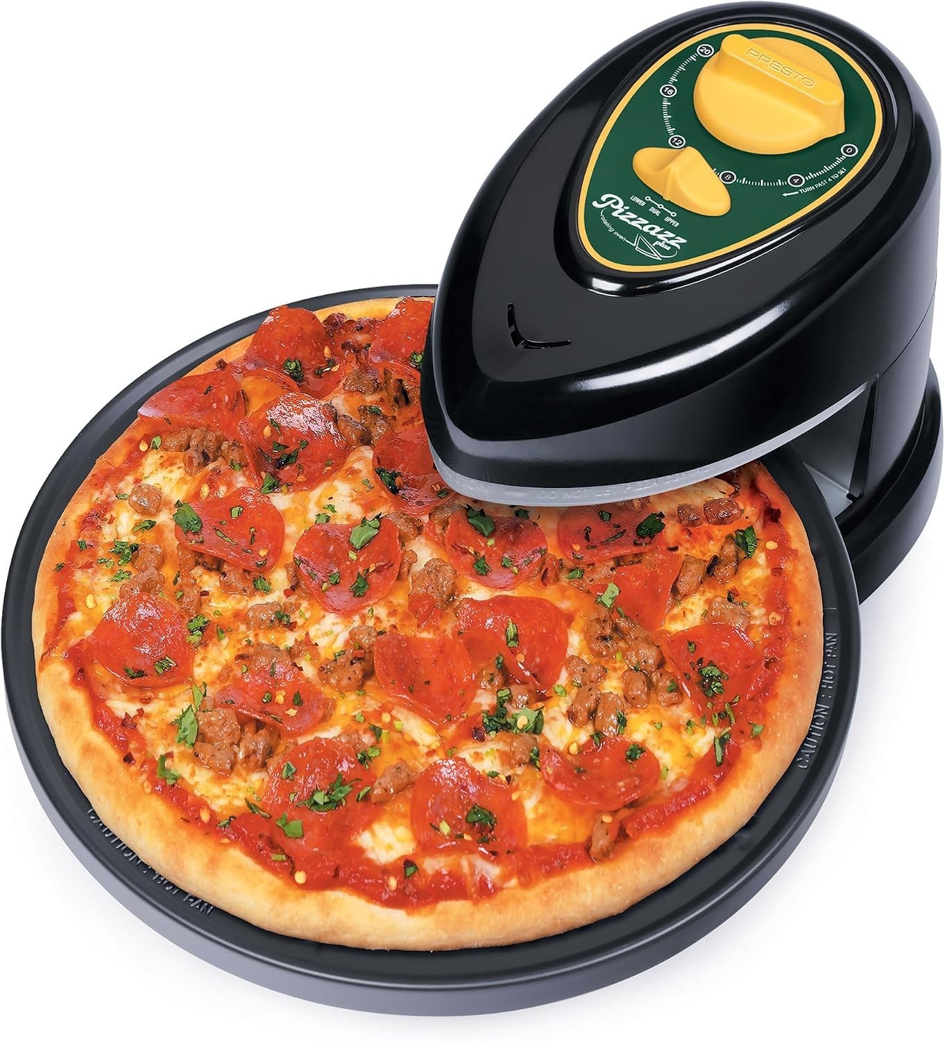 Green/Gold Pizzazz Plus Rotating Oven – 12-Inch Nonstick, Easy Cleanup Appliance