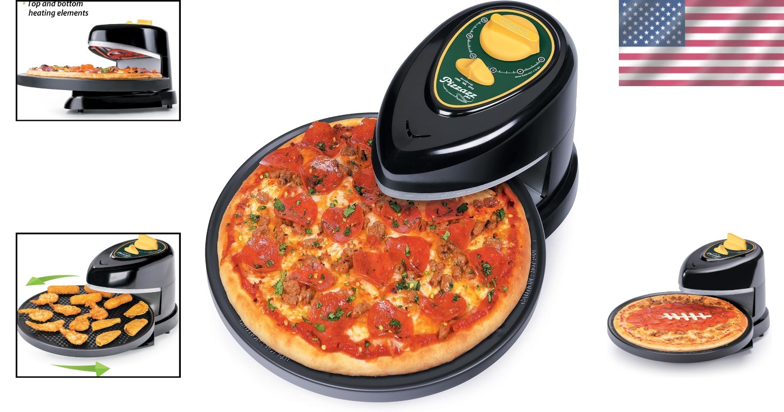 Green/Gold Pizzazz Plus Rotating Oven – 12-Inch Nonstick, Easy Cleanup Appliance