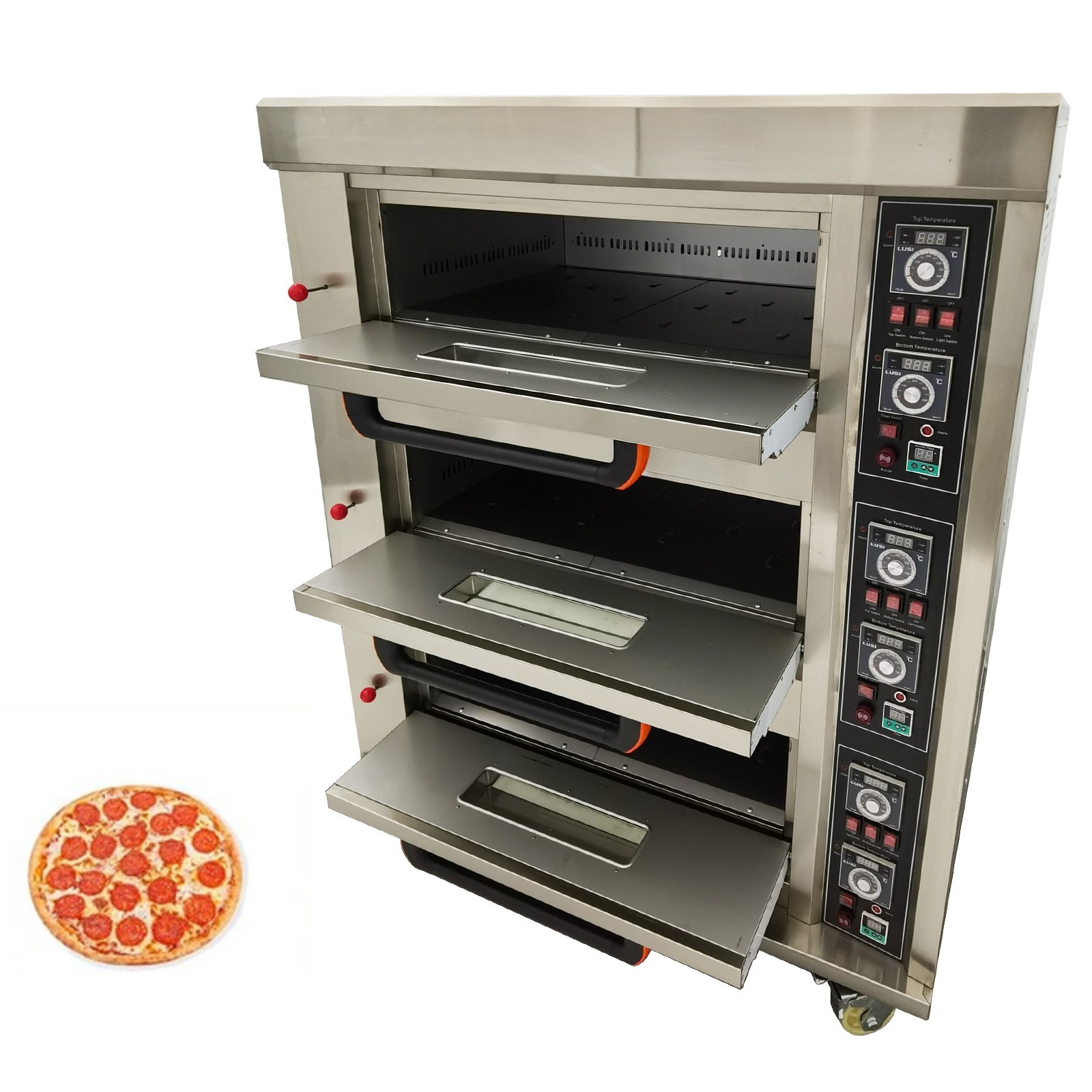 Commercial Pizza Oven 3-layer Gas Heating Piza Baking Machine with 6 plate 110V