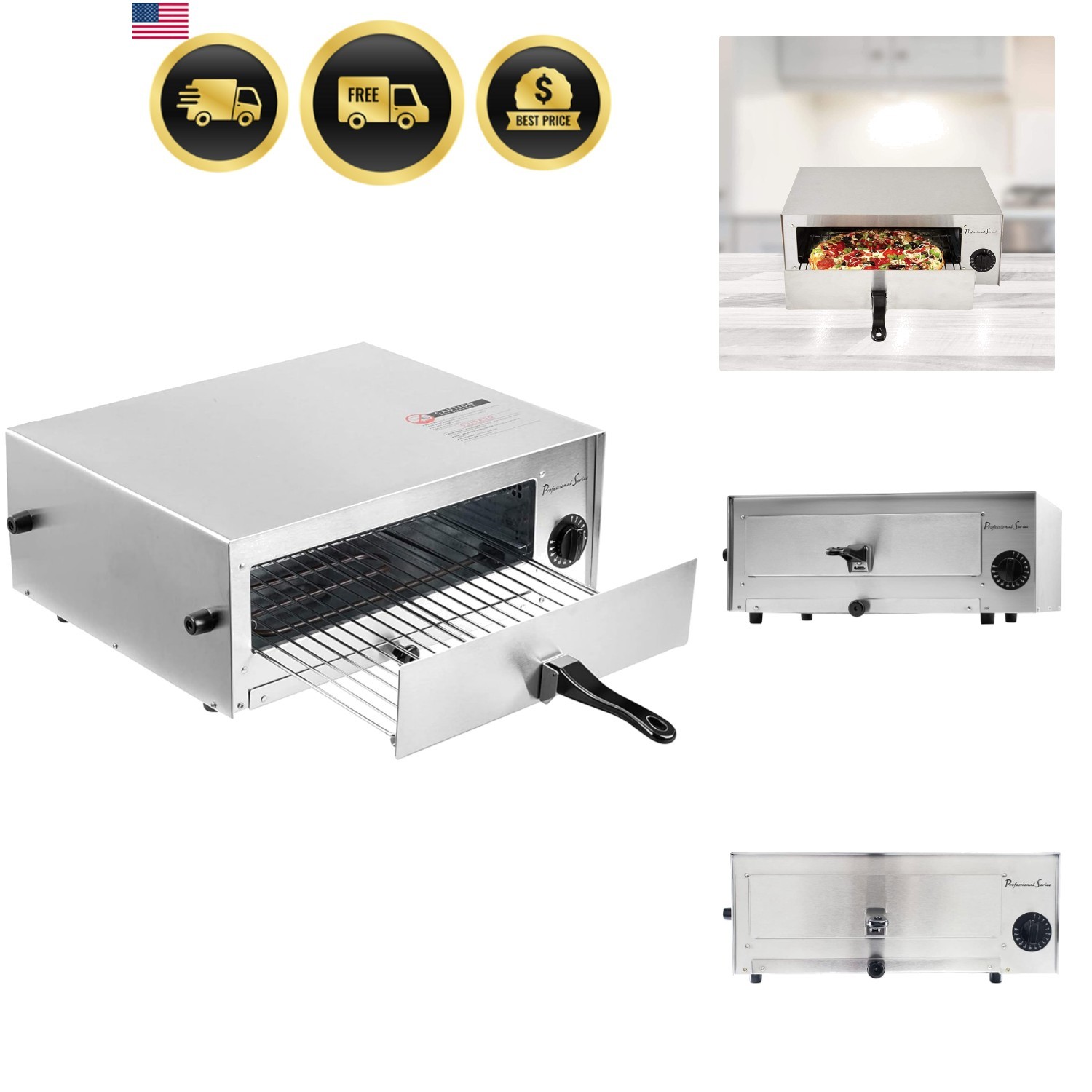 Compact 1450W Professional Series Pizza Maker – Stainless Steel Finish