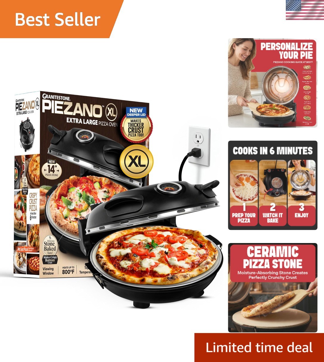Electric Countertop Pizza Oven – 14-Inch with Removable Stone for Easy Cleaning