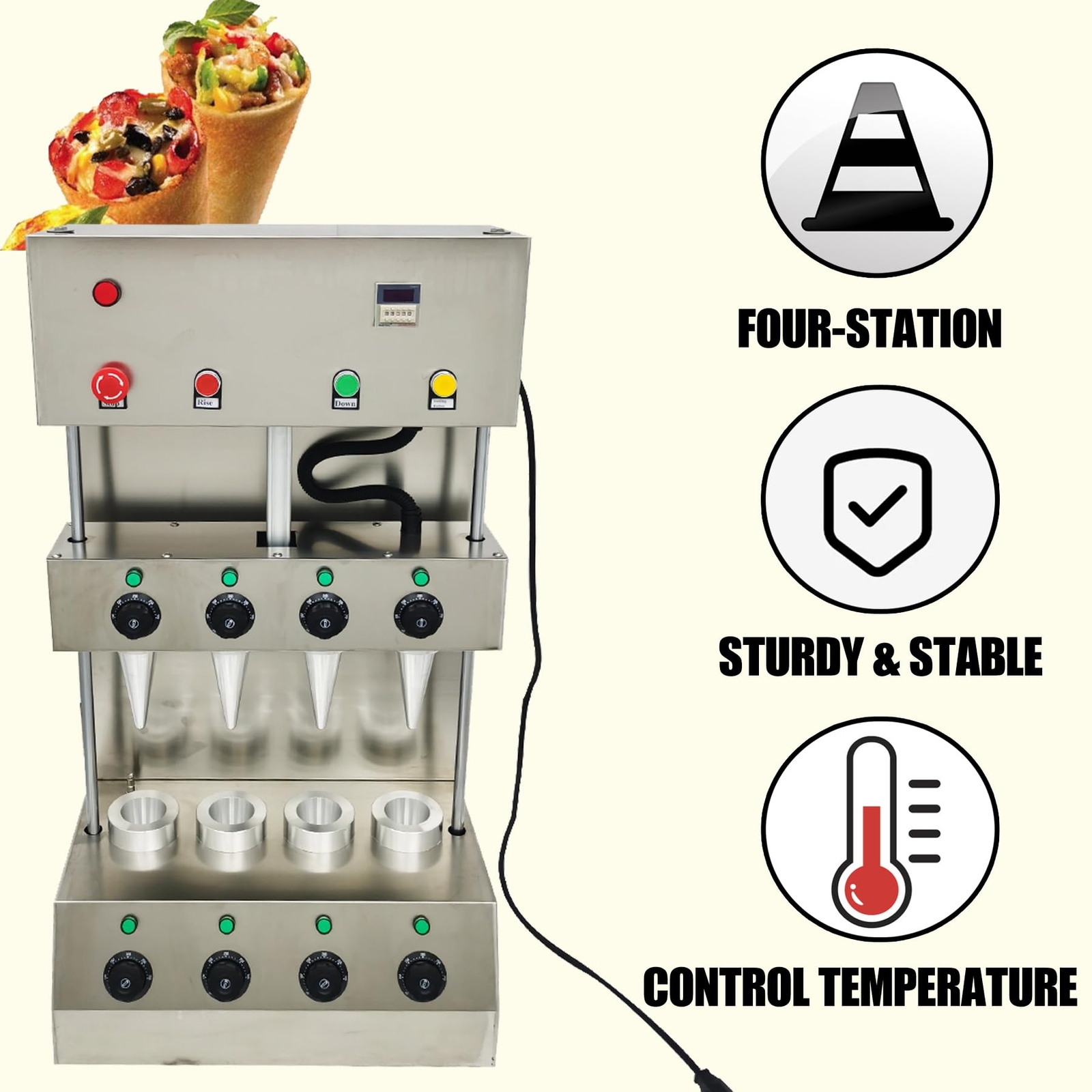 110V Hot Commercial Pizza Cone Forming Making Maker Machine + 4 Molds 3KW