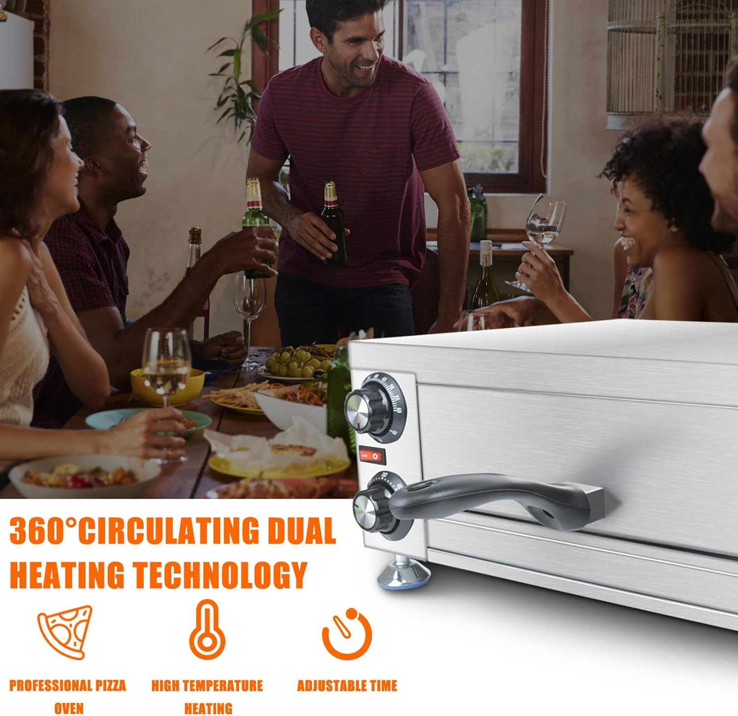 Electric Countertop Pizza Oven Indoor,12″ Commercial Pizza Maker Machine,Stainle