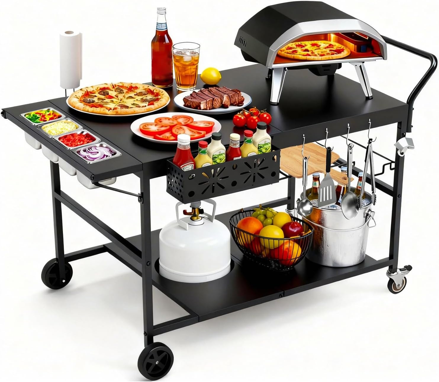 47″ Outdoor Pizza Oven Table with Wheels, Heavy Duty Pizza Oven Cart with Propan