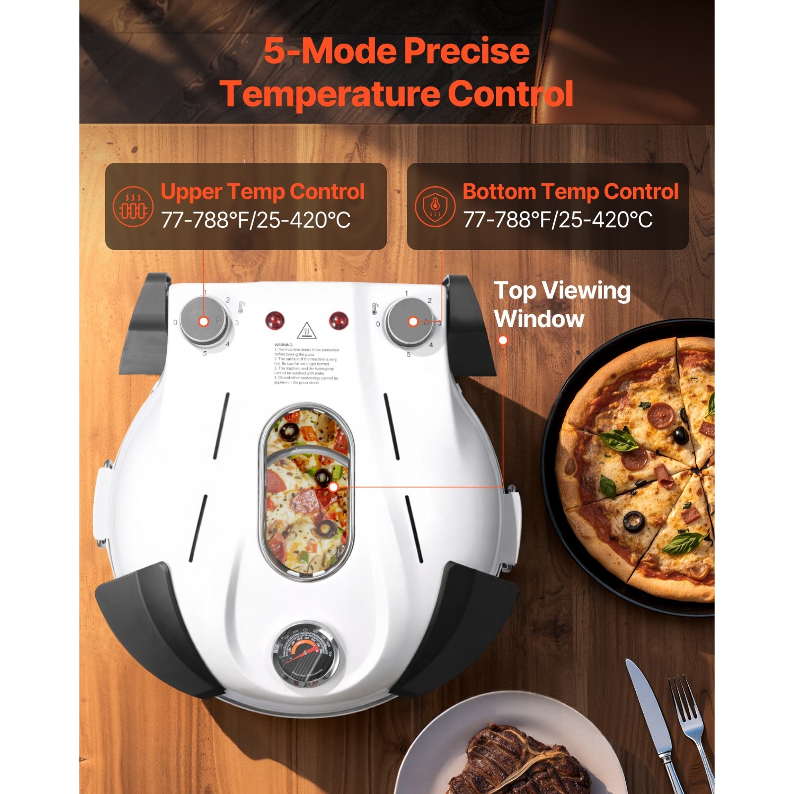 12-Inch Electric Pizza Oven, 1200W Pizza Maker with Cordierite Stone