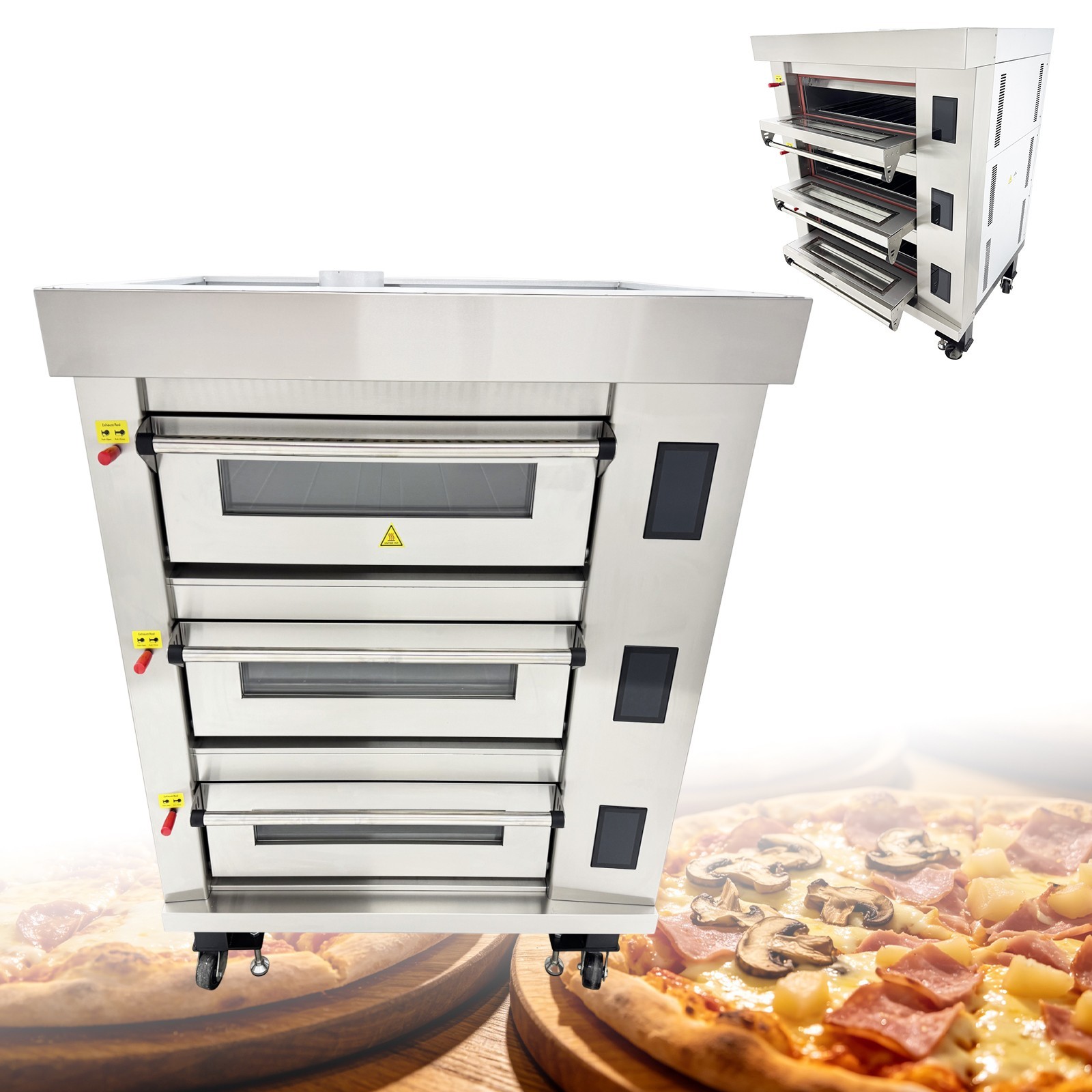 220V 3PH LCD Touch Screen Model 3-Layer Pizza Oven Movable Electric Oven 19.8KW
