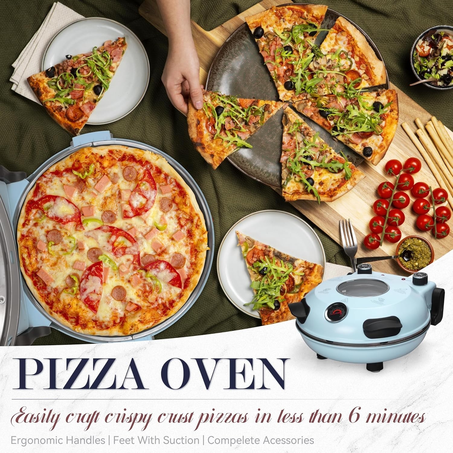 Gourmet Indoor Pizza Oven: 12” Glazed Ceramic Stone Oven, Portable Design