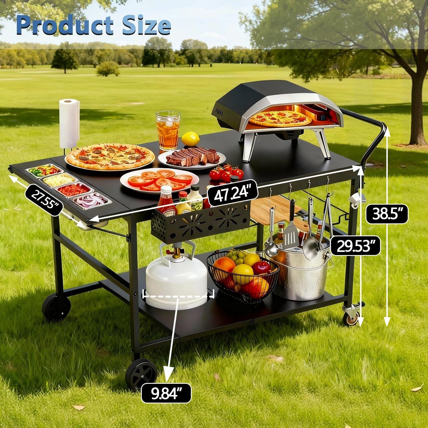 47″ Outdoor Pizza Oven Table with Wheels, Heavy Duty Pizza Oven Cart with Propan