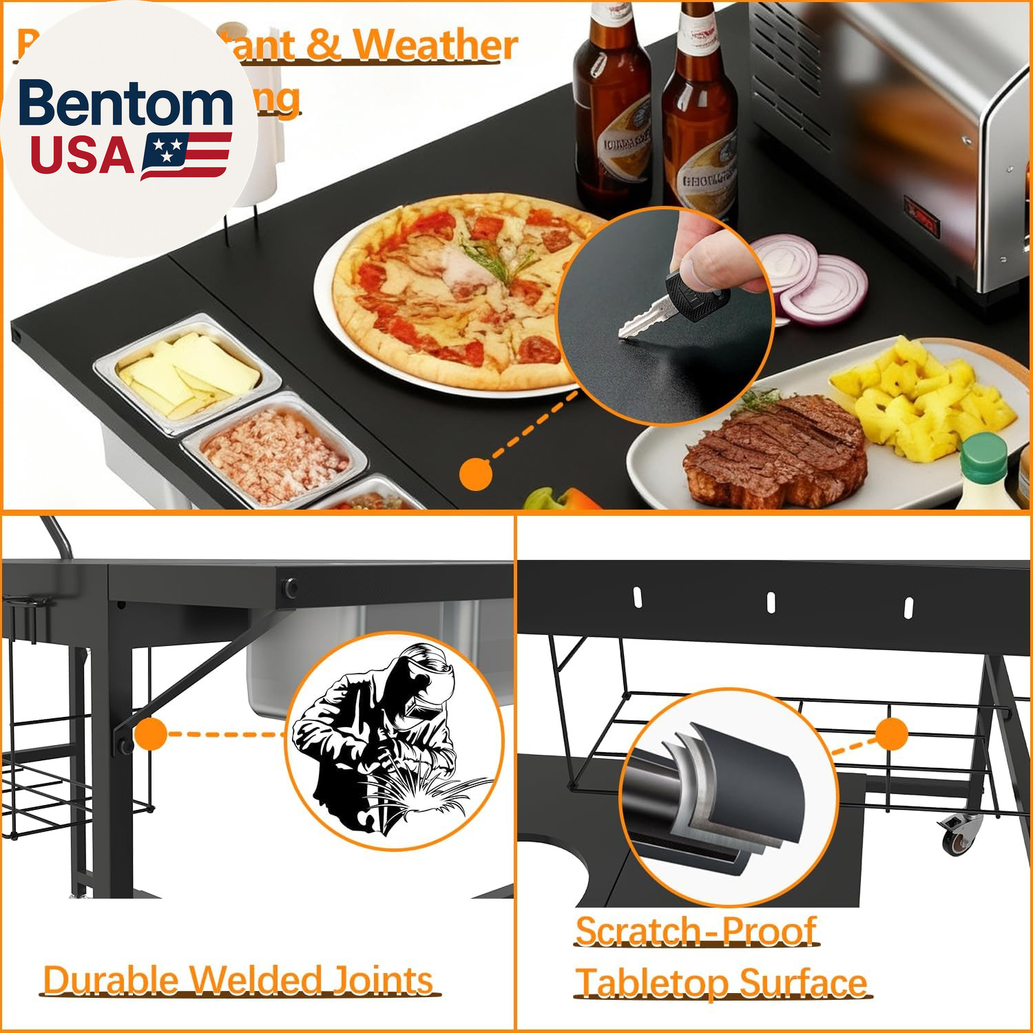Pizza Oven Table with Topping Station, Outdoor Pizza Oven Cart, Grill Cart Table
