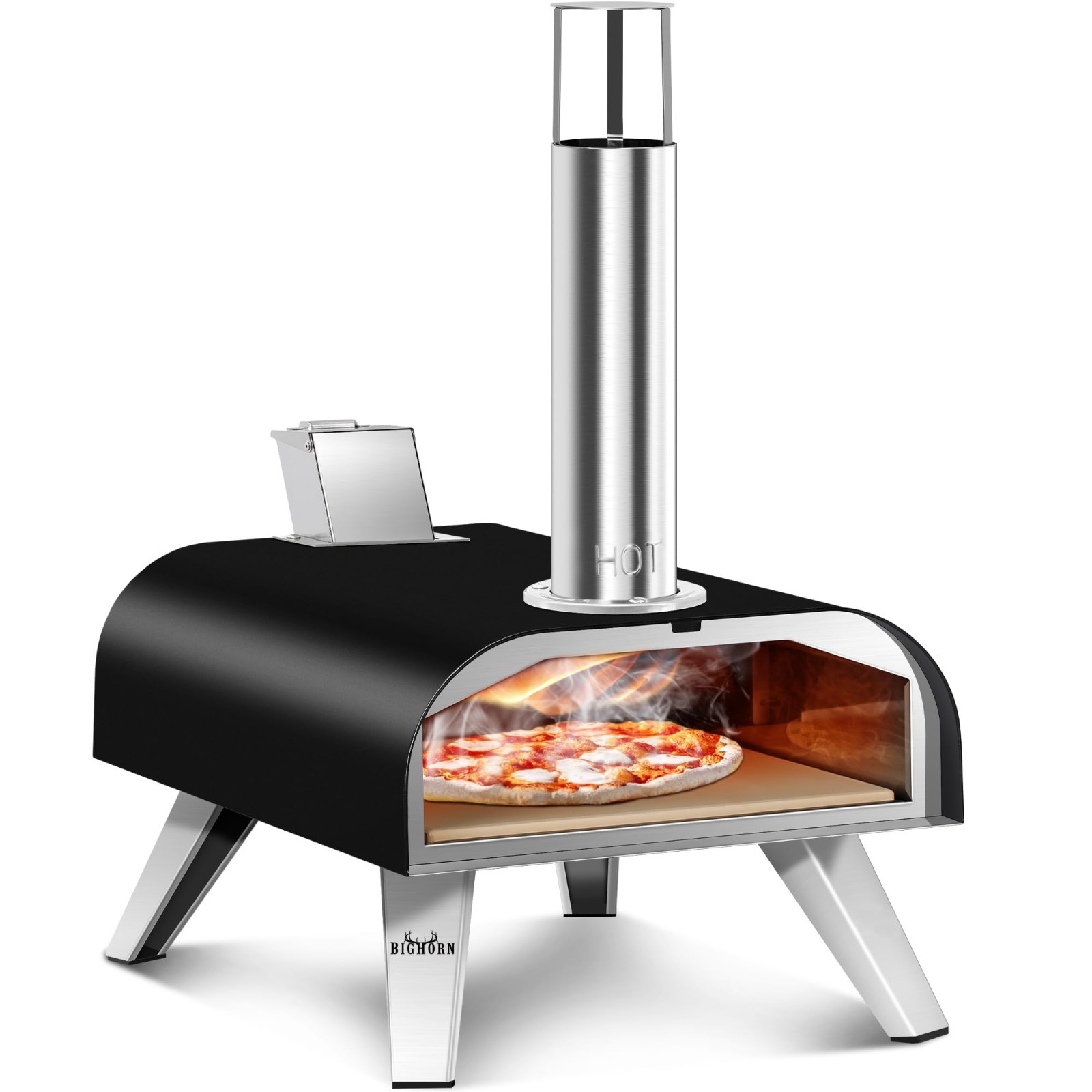 BIG HORN OUTDOORS 12″ Black Stainless Steel Pizza Ovens Wood Pellet Pizza Maker