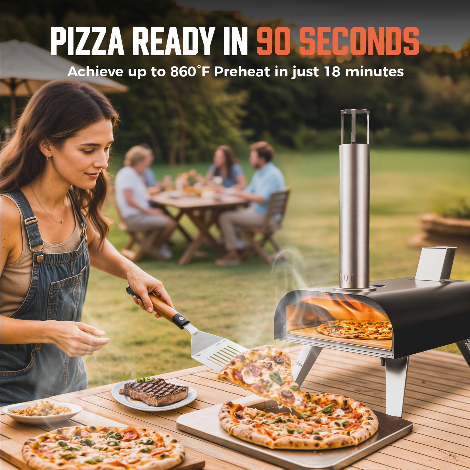 BIG HORN OUTDOORS 12″ Black Stainless Steel Pizza Ovens Wood Pellet Pizza Maker