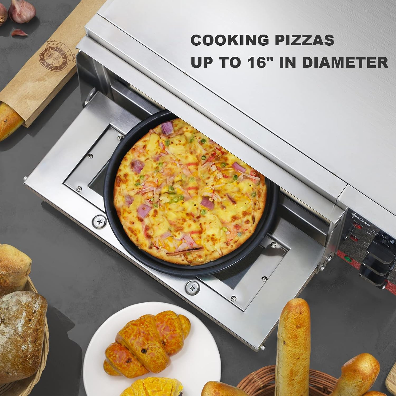 ETL Listed Commercial 16 Inch Countertop Electric Pizza Oven with Pizza Stone, M