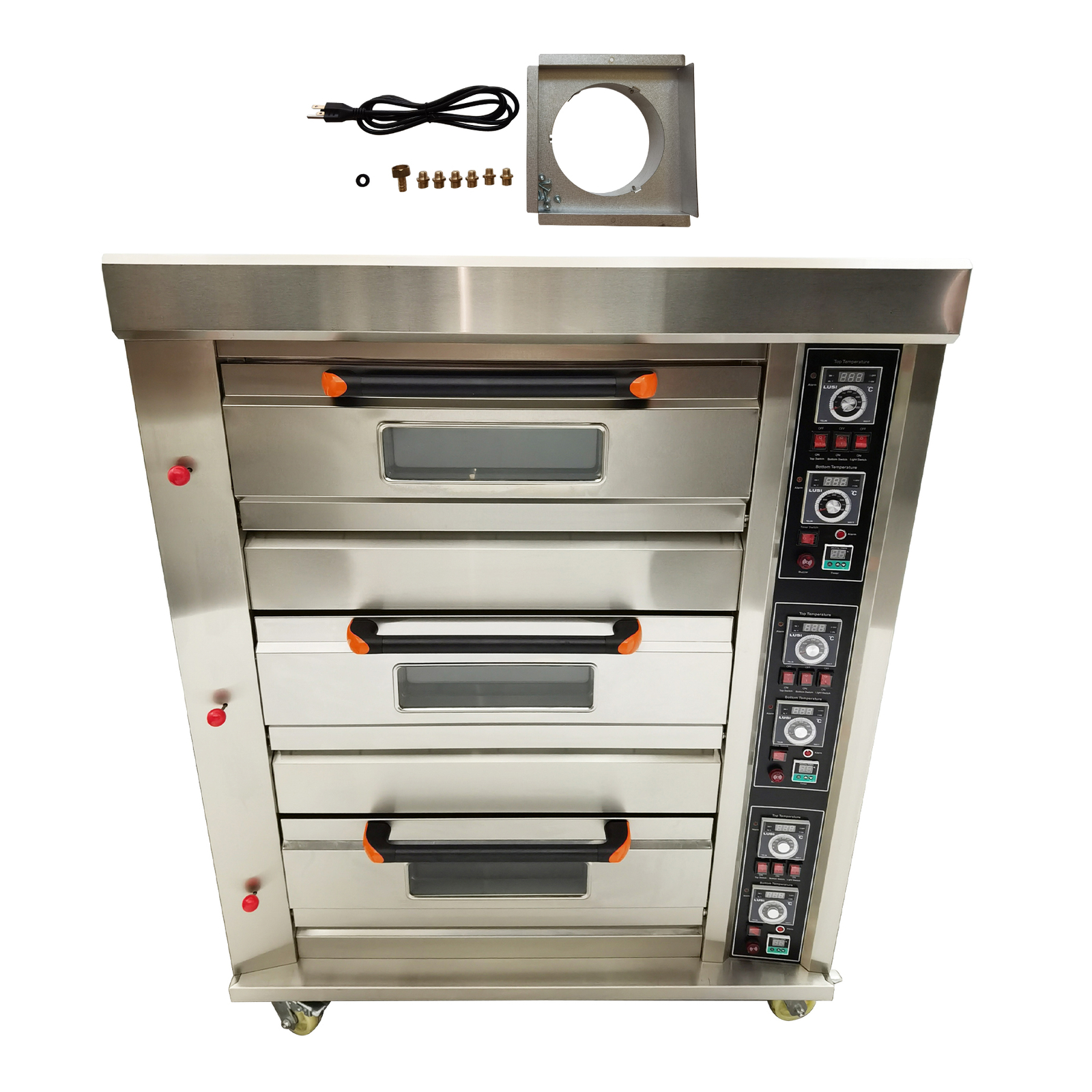 Commercial 3-Tier 6-Tray Gas Pizza Oven 110V 1-PH w/ Casters LPG/NG Compatible