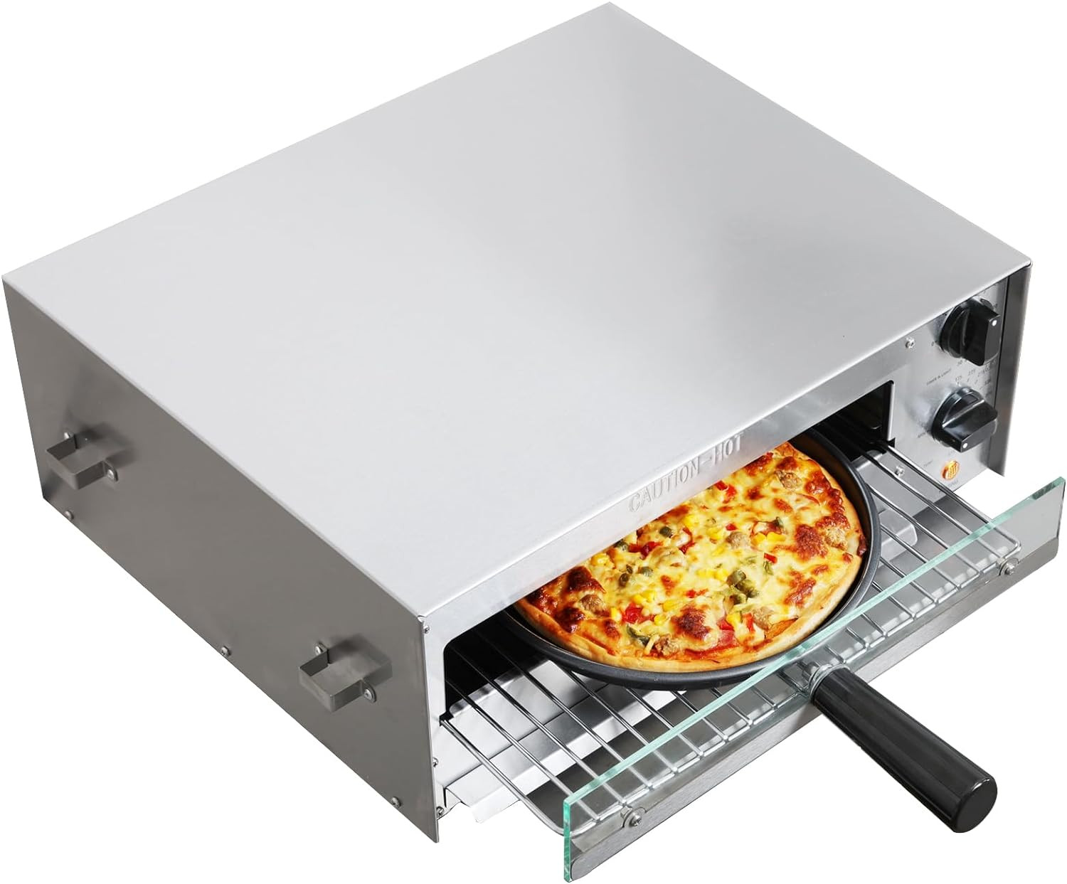 Indoor Electric Pizza Oven with Timer & Glass Door – 13 Inch, 1550W