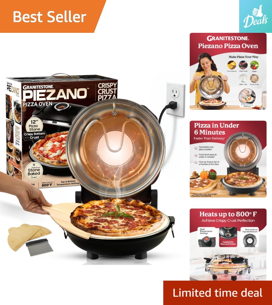 Crispy Crust Electric Pizza Maker – 12 Inch with Ceramic Stone & Accessories