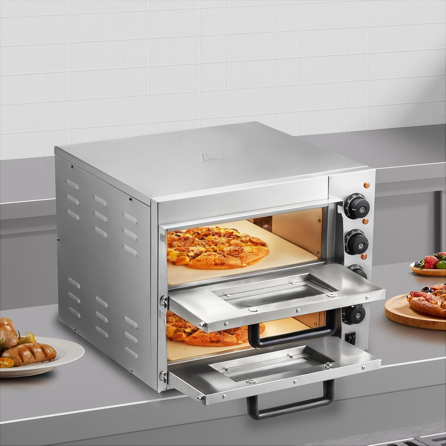 14″ Double Deck Stainless Steel Electric Pizza Oven for Home & Restaurant