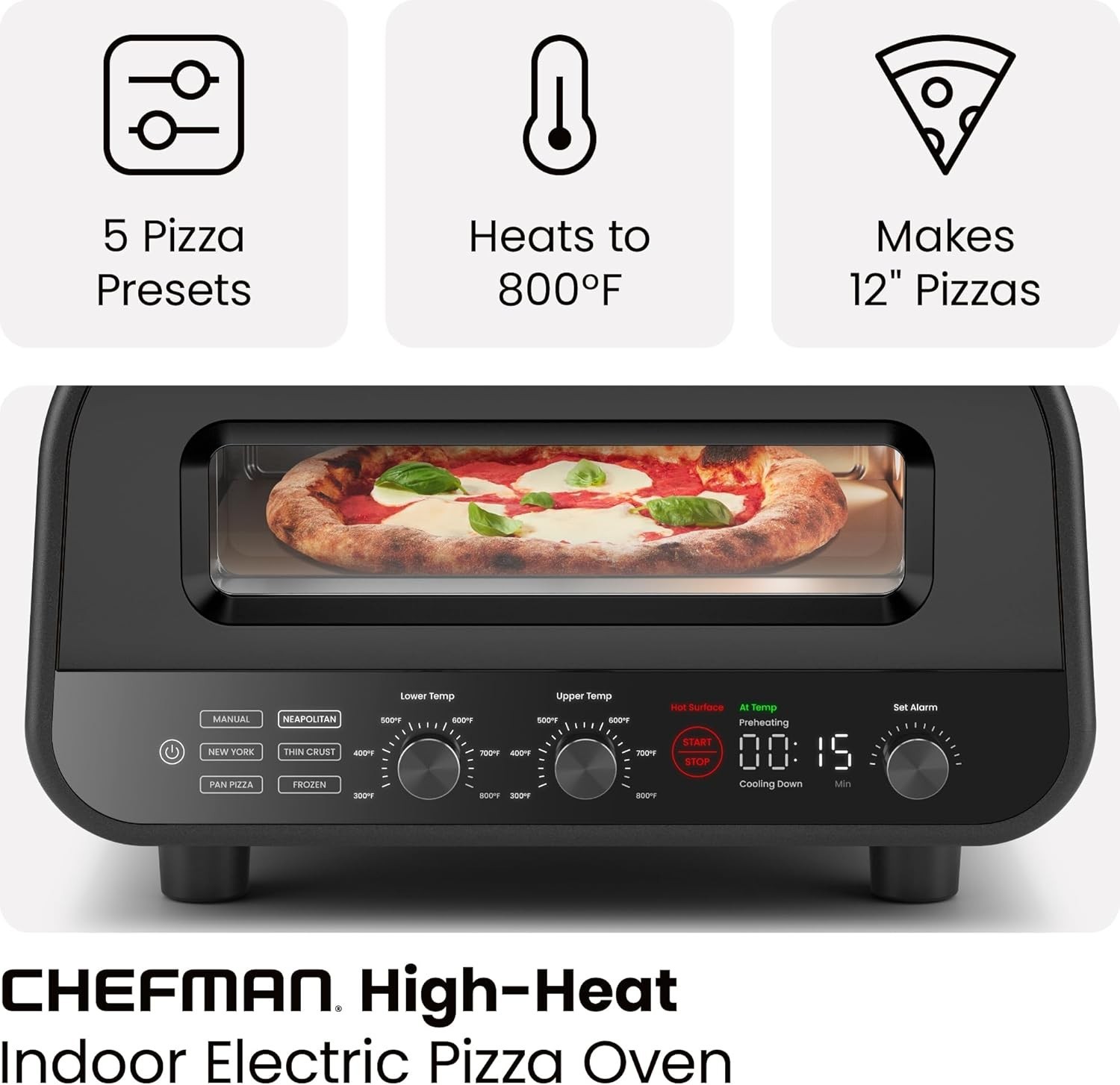 High-Heat Indoor Pizza Oven – Enjoy Perfect Pizzas with Stone and Peel Included
