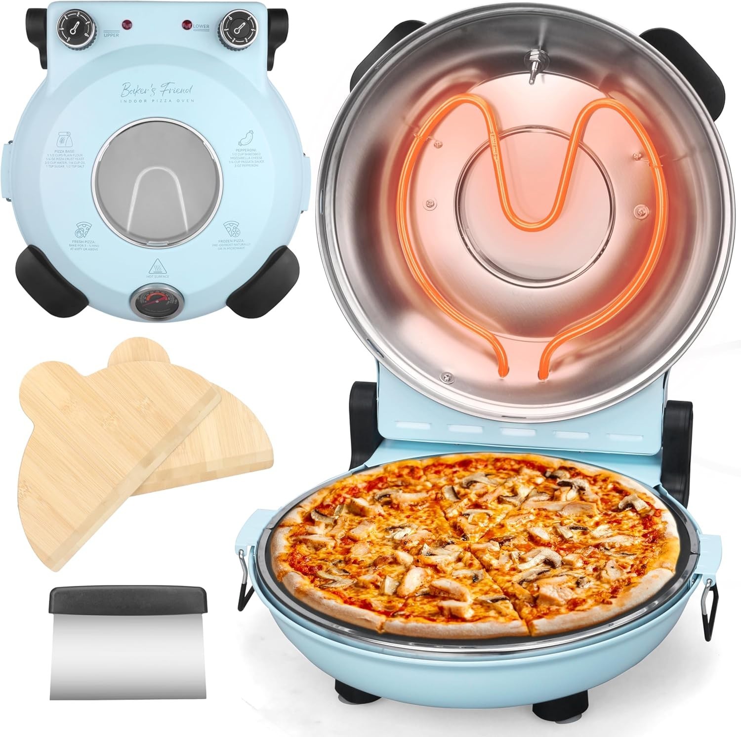 Gourmet Indoor Pizza Oven: 12” Glazed Ceramic Stone Oven, Portable Design