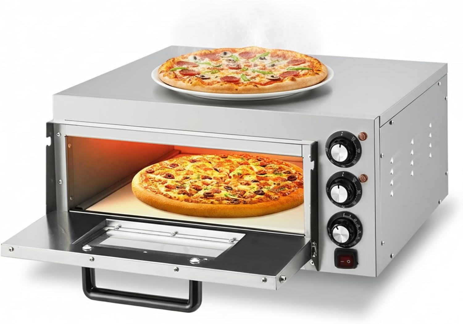 110V Electric Pizza Oven 1100W Dual Heating Timer Stainless Steel Removable Tray