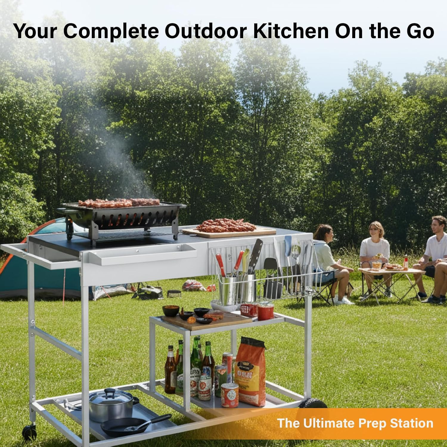 Pizza Oven Grill Table Cart | Movable Food Prep Cart, Pizza Topping Station, Sea